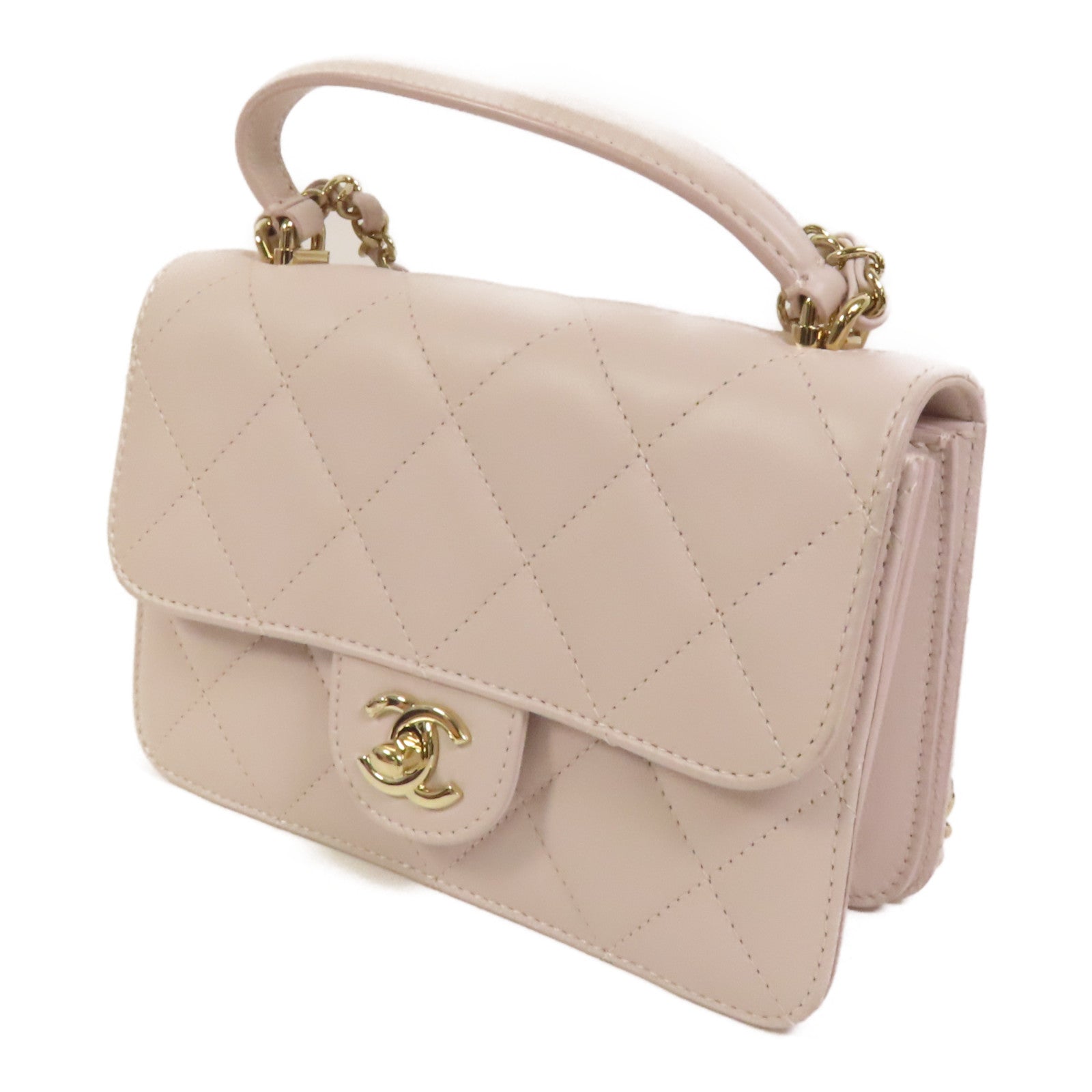 CHANEL 牛皮皮革Handle Flap金扣手挽肩背兩用袋