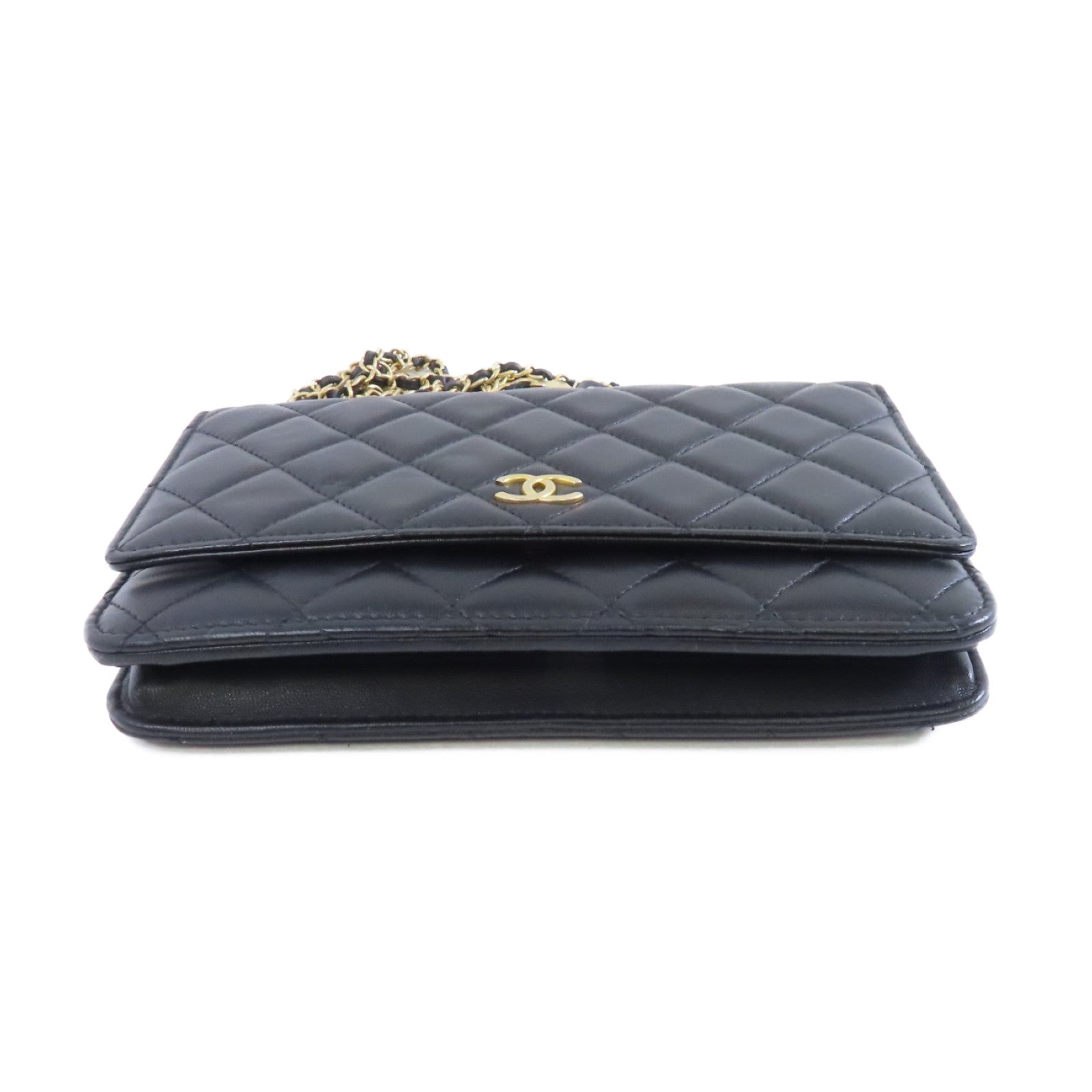 CHANEL 菱格羊皮皮革Wallet On Chain金扣鏈帶肩背袋黑色
