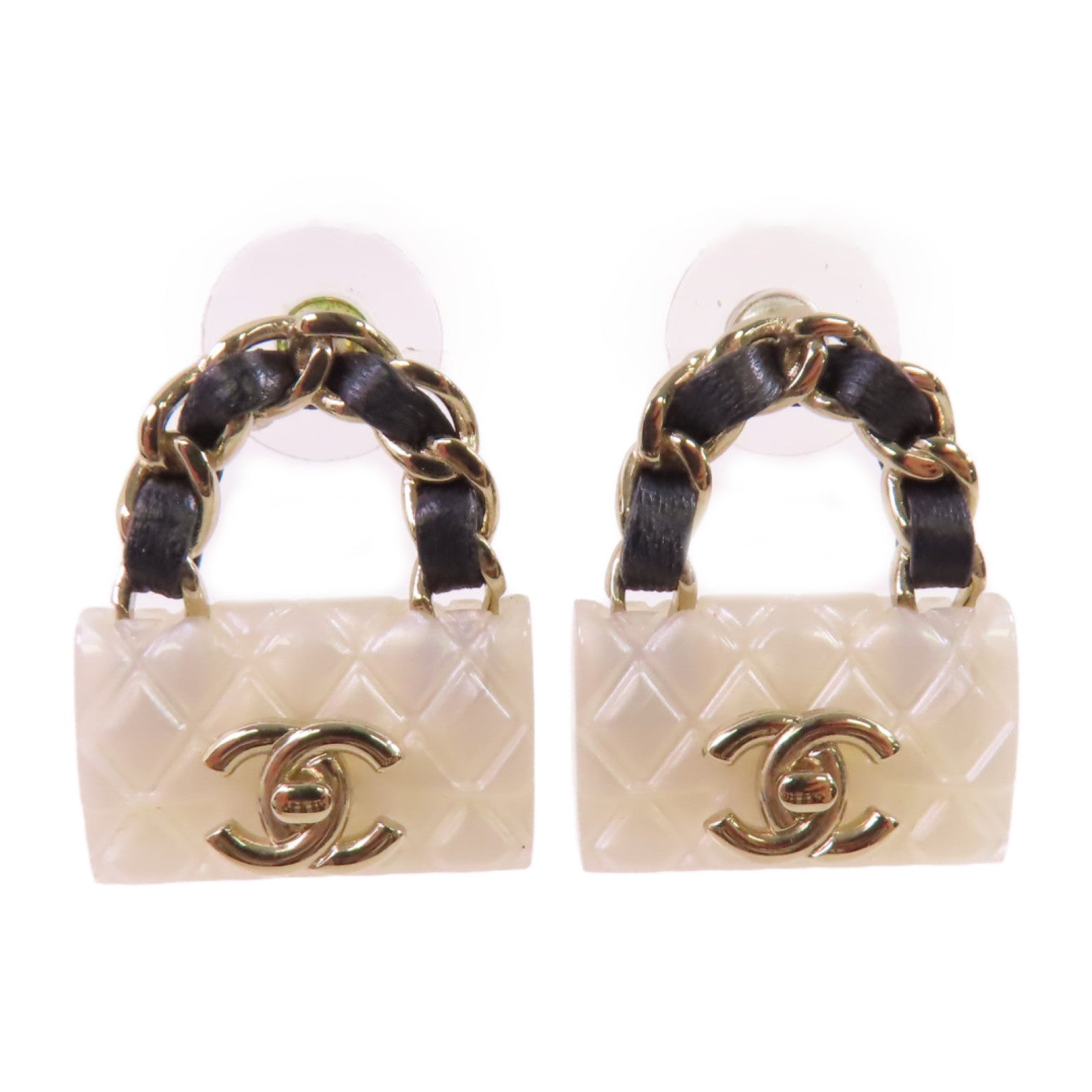 CHANEL 金屬/PVC/皮革Earrings金扣耳環/白色/黑色/金色