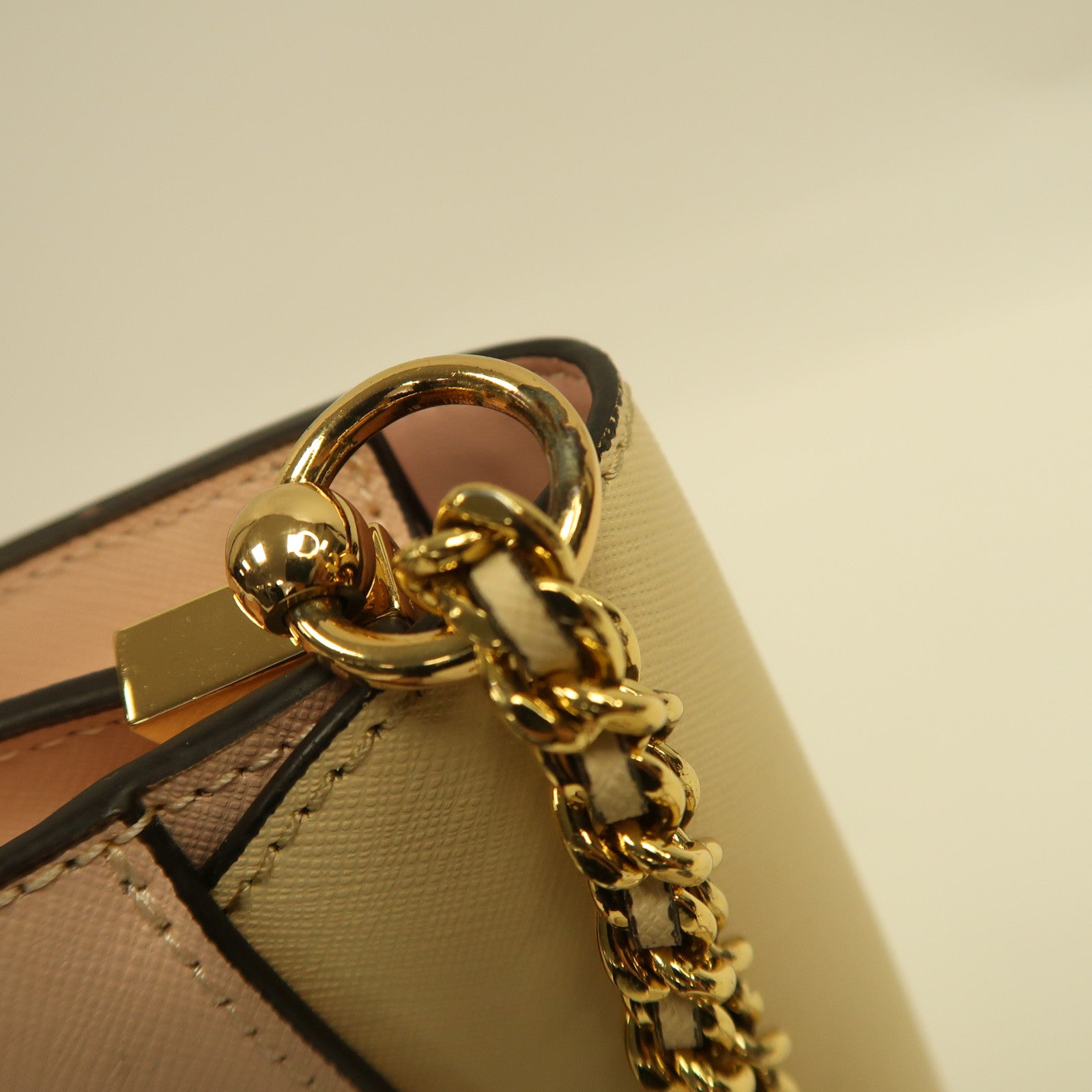 Tory Burch 【激減優惠】牛皮皮革Chain Shoulder金扣鏈帶肩背袋米色/粉紅色