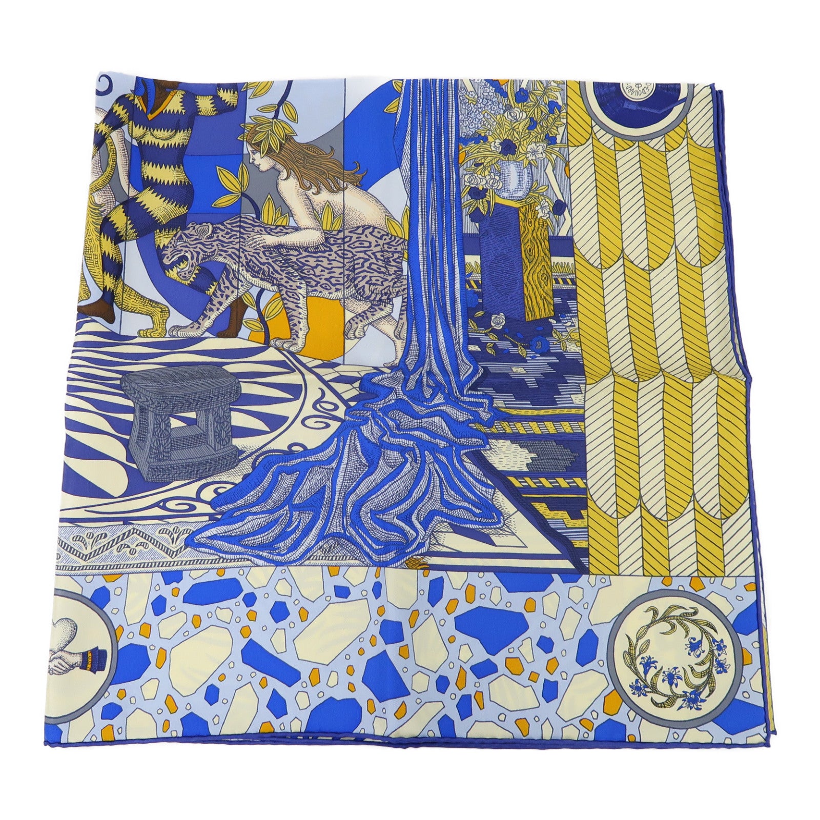 HERMES 絲質Scarf圍巾藍色/米色