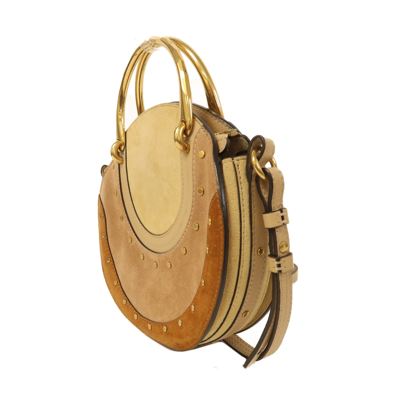 Chloe 絨面皮革2 Way Shoulder金扣手挽肩背兩用袋啡色/米色