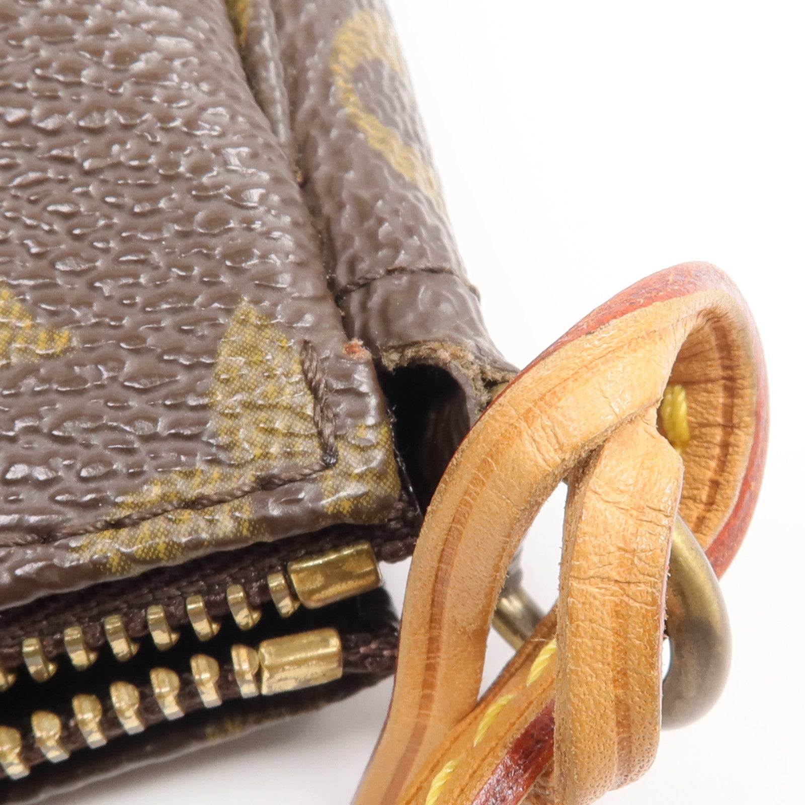 LOUIS VUITTON Monogram Pochette Accessoires金扣手挽袋棕色