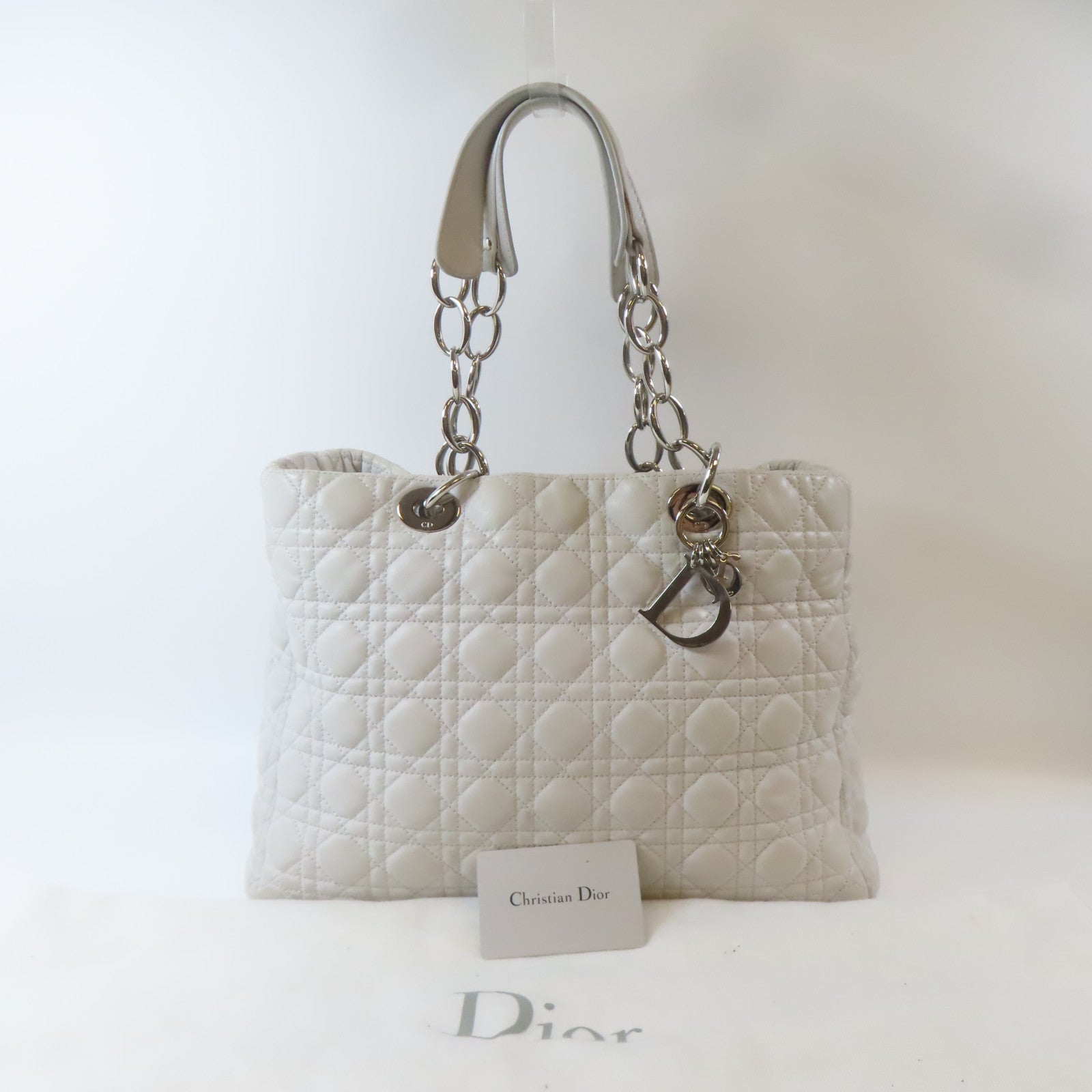 Dior 牛皮皮革Shoulder Bag銀扣鏈帶肩背袋白色