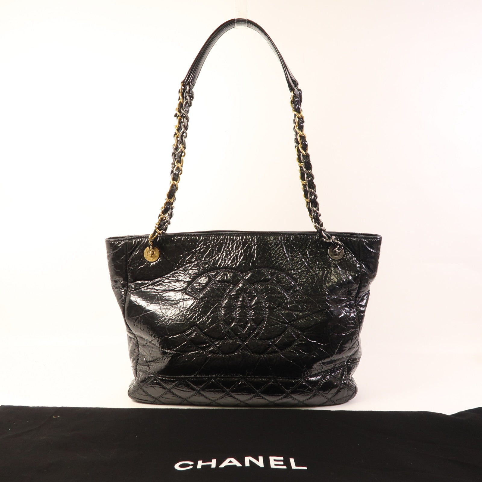 CHANEL 漆皮皮革Coco Mark Chain Tote Bag鏈帶肩背袋