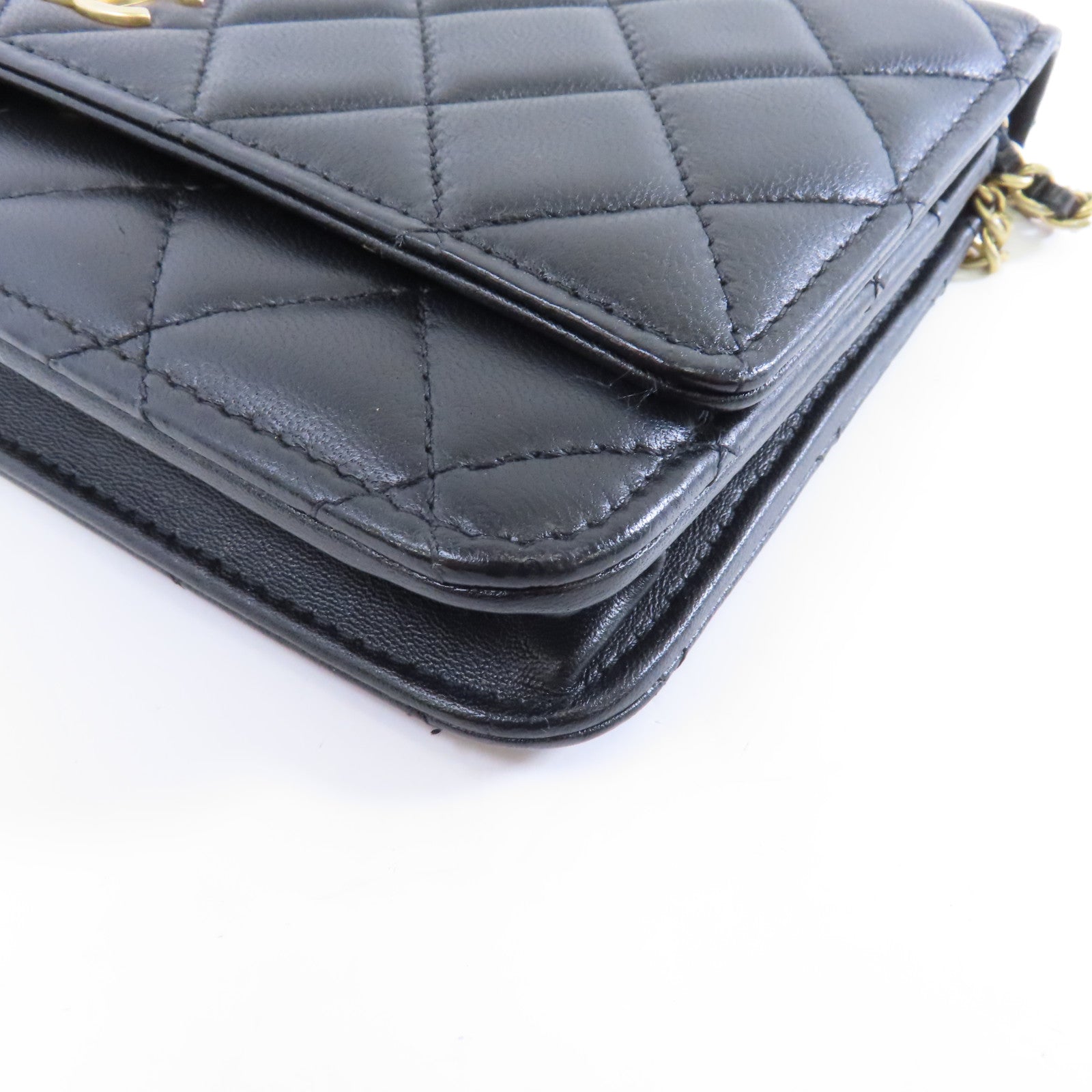 CHANEL 菱格羊皮皮革Wallet On Chain金扣鏈帶肩背袋黑色