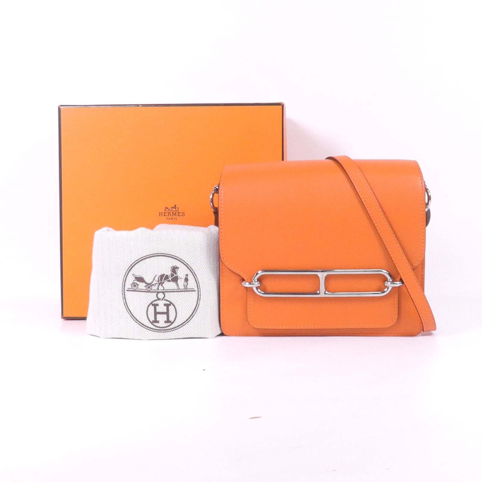 HERMES EverColour皮革Roulis Mini銀扣肩背袋Feu