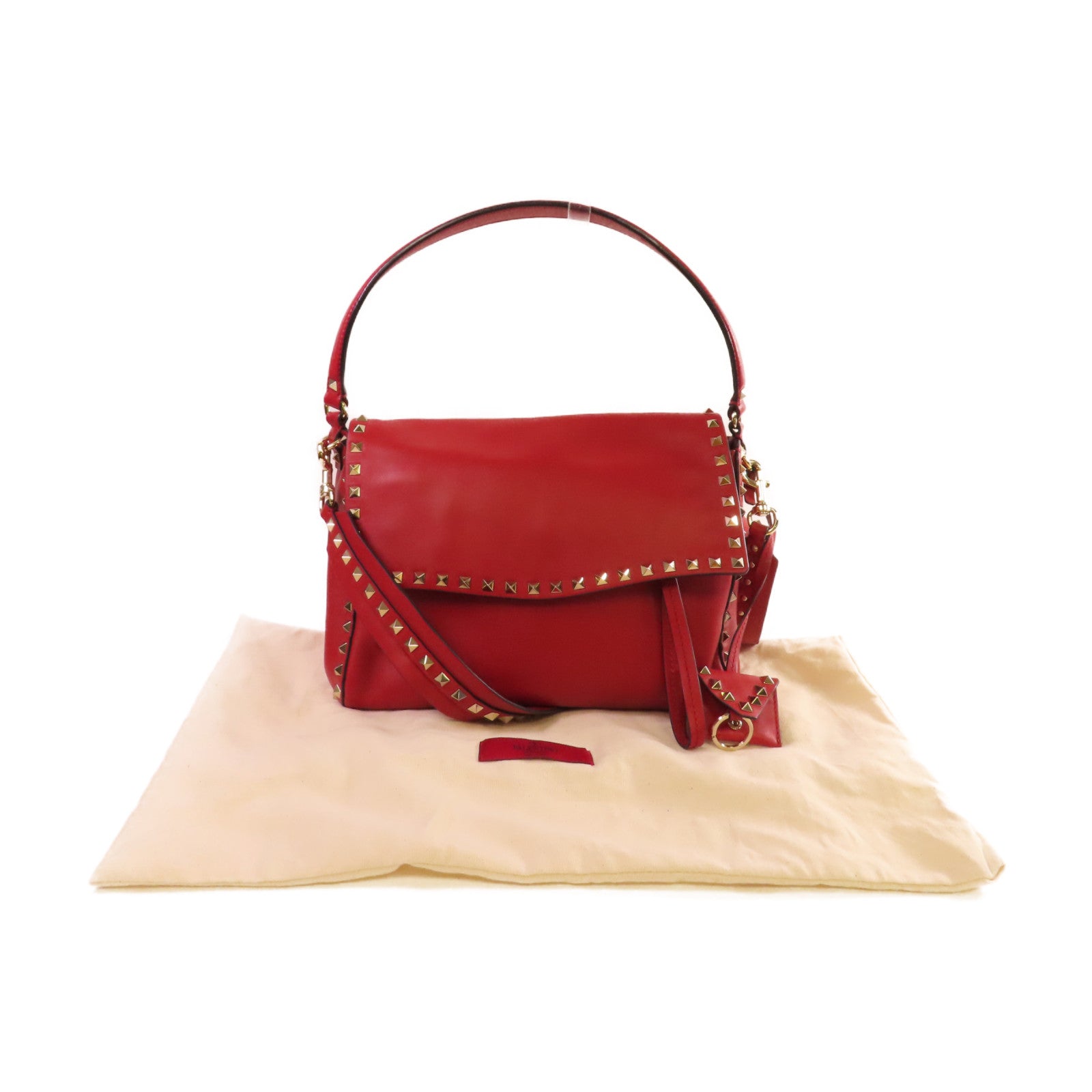 Valentino 牛皮皮革Rockstud 2Way Shoulder Bag金扣手挽肩背兩用袋紅色