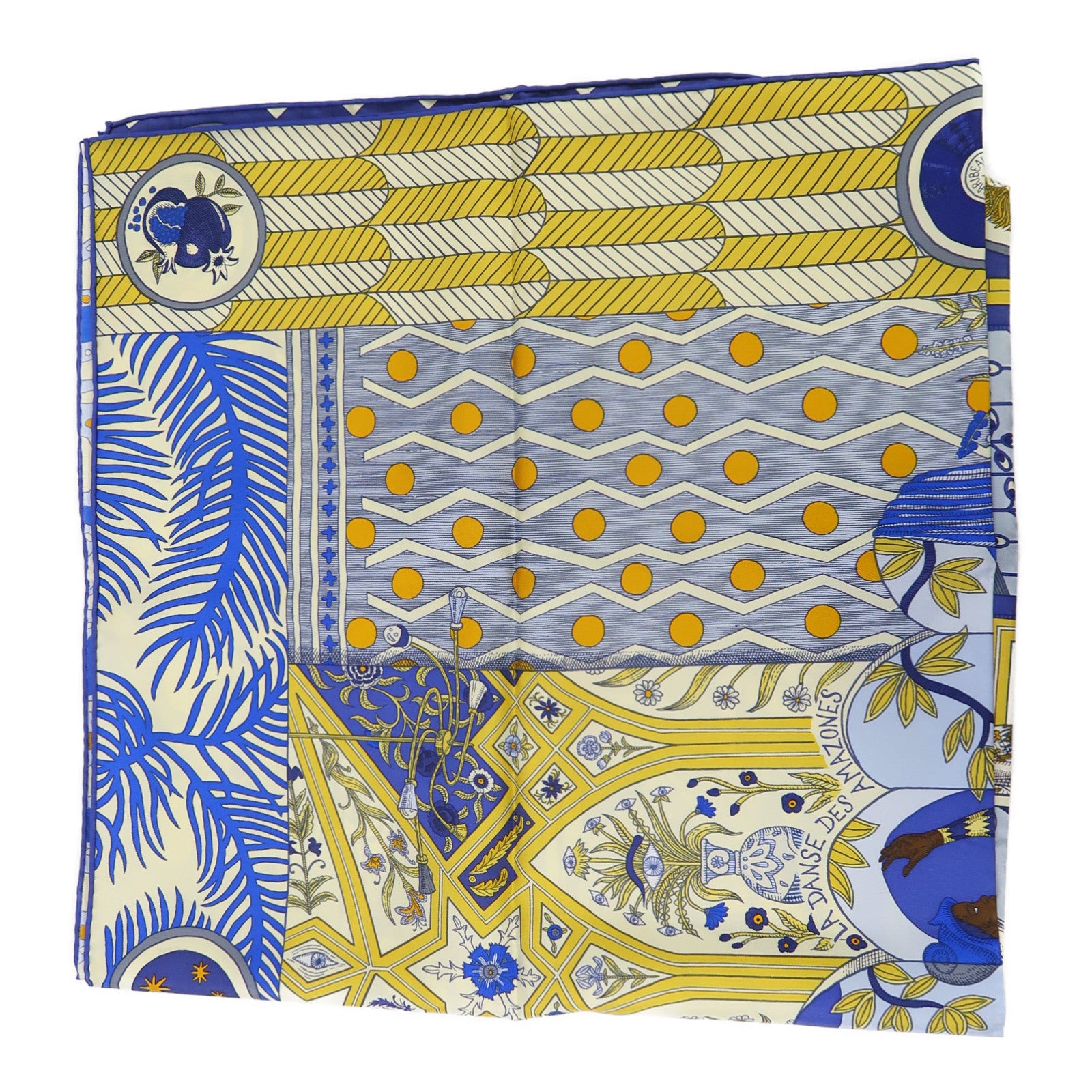 HERMES 絲質Scarf圍巾藍色/米色