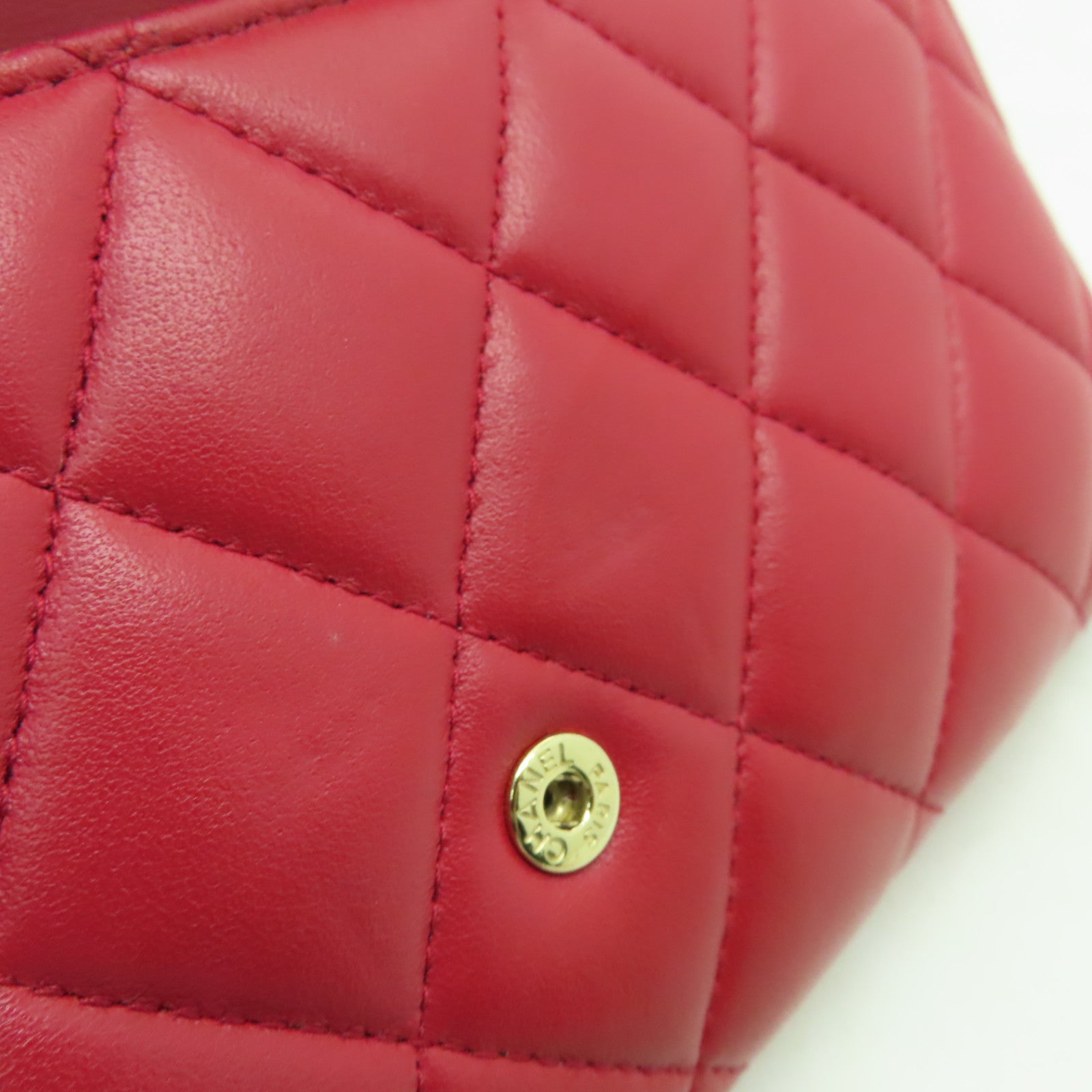 CHANEL 菱格羊皮皮革Long Wallet金扣長錢包紅色