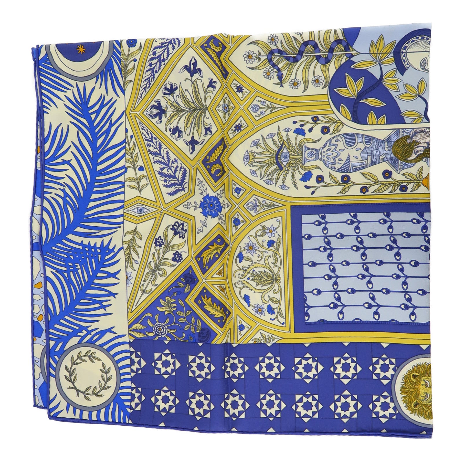 HERMES 絲質Scarf圍巾藍色/米色
