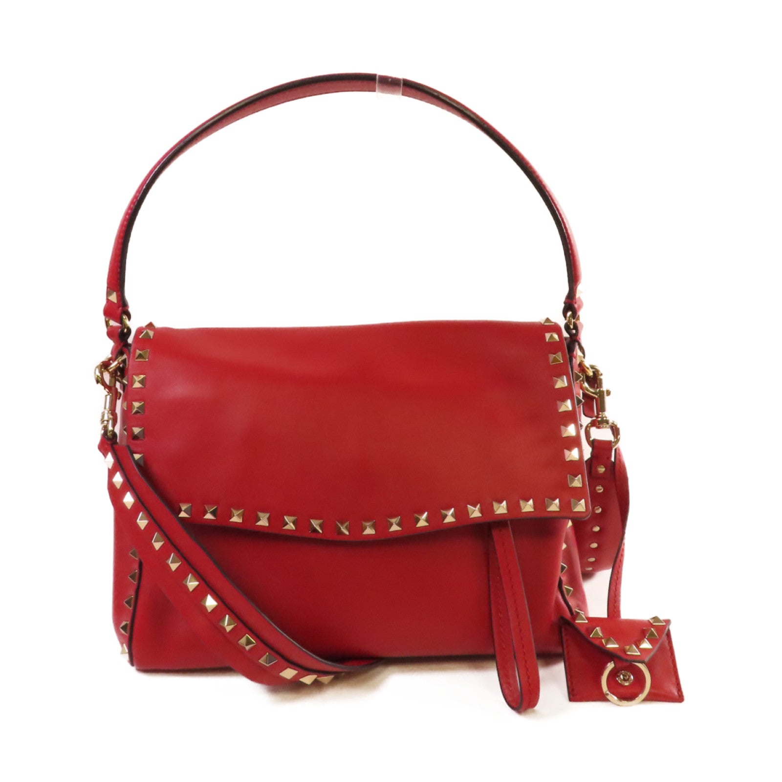 Valentino 牛皮皮革Rockstud 2Way Shoulder Bag金扣手挽肩背兩用袋紅色