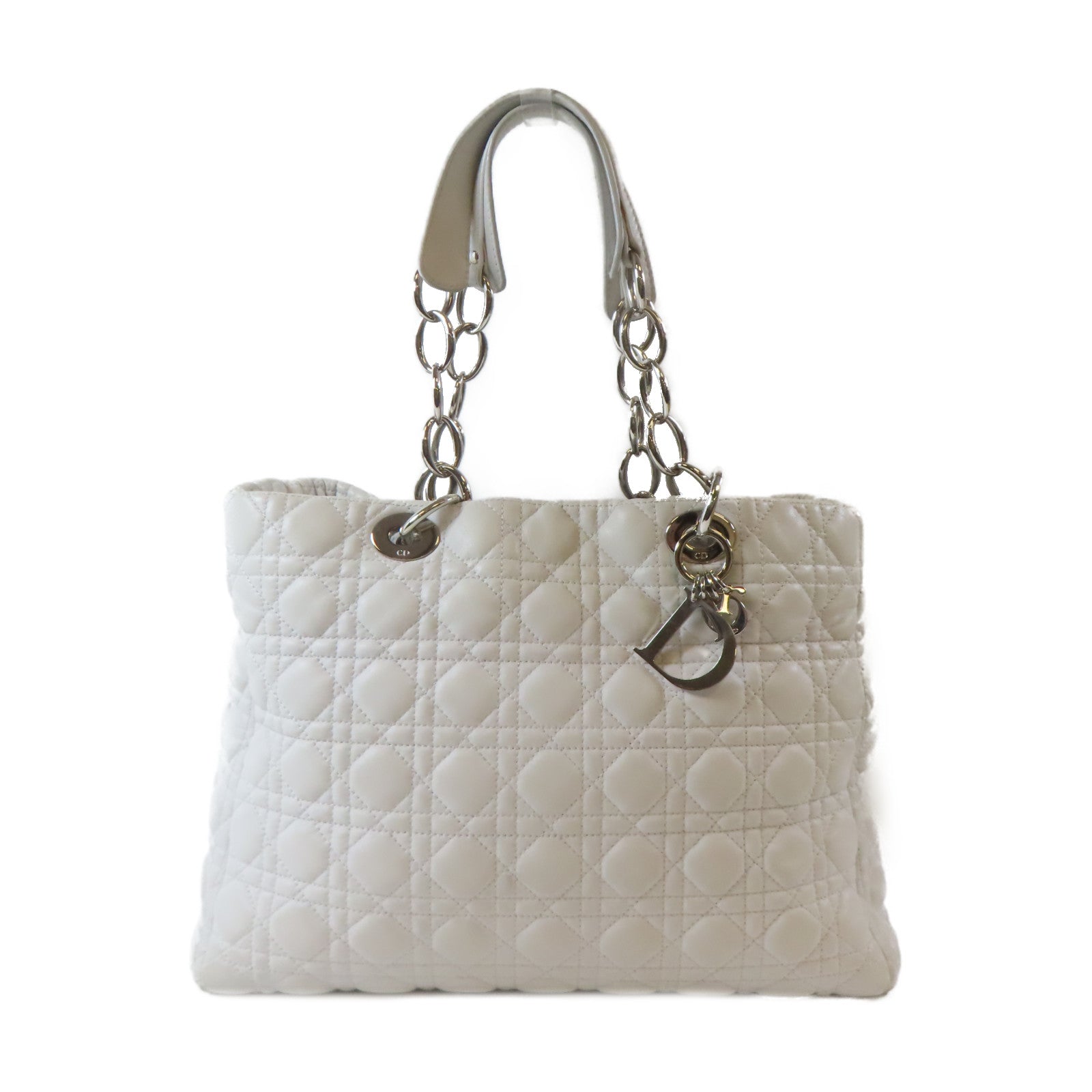 Dior 牛皮皮革Shoulder Bag銀扣鏈帶肩背袋白色