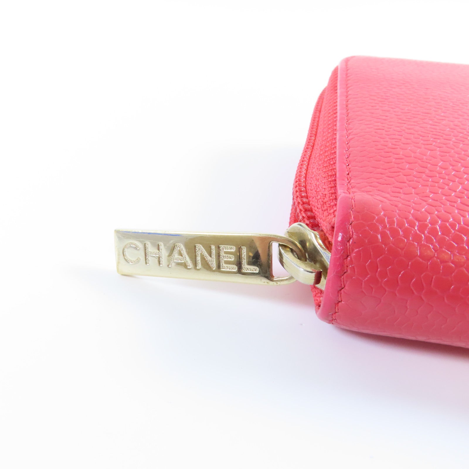CHANEL 【激減優惠】Caviar皮革Long Wallet金扣長錢包粉紅色