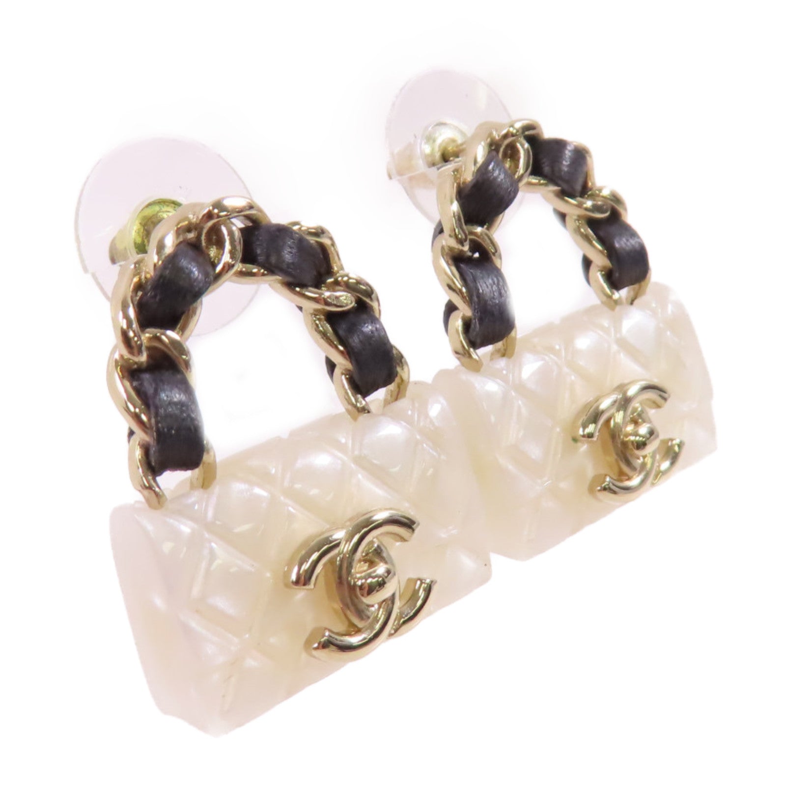 CHANEL 金屬/PVC/皮革Earrings金扣耳環/白色/黑色/金色