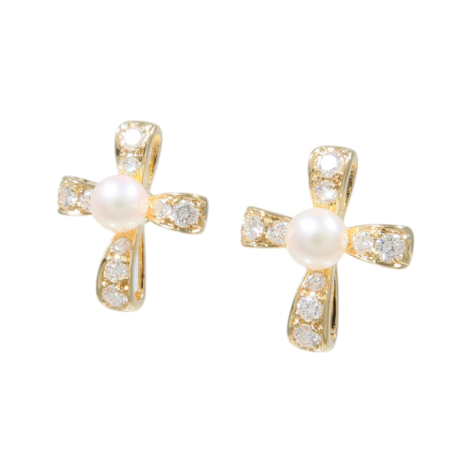 MIKIMOTO 18K黃金Diamond Pearl Earrings珍珠/鑽石耳環