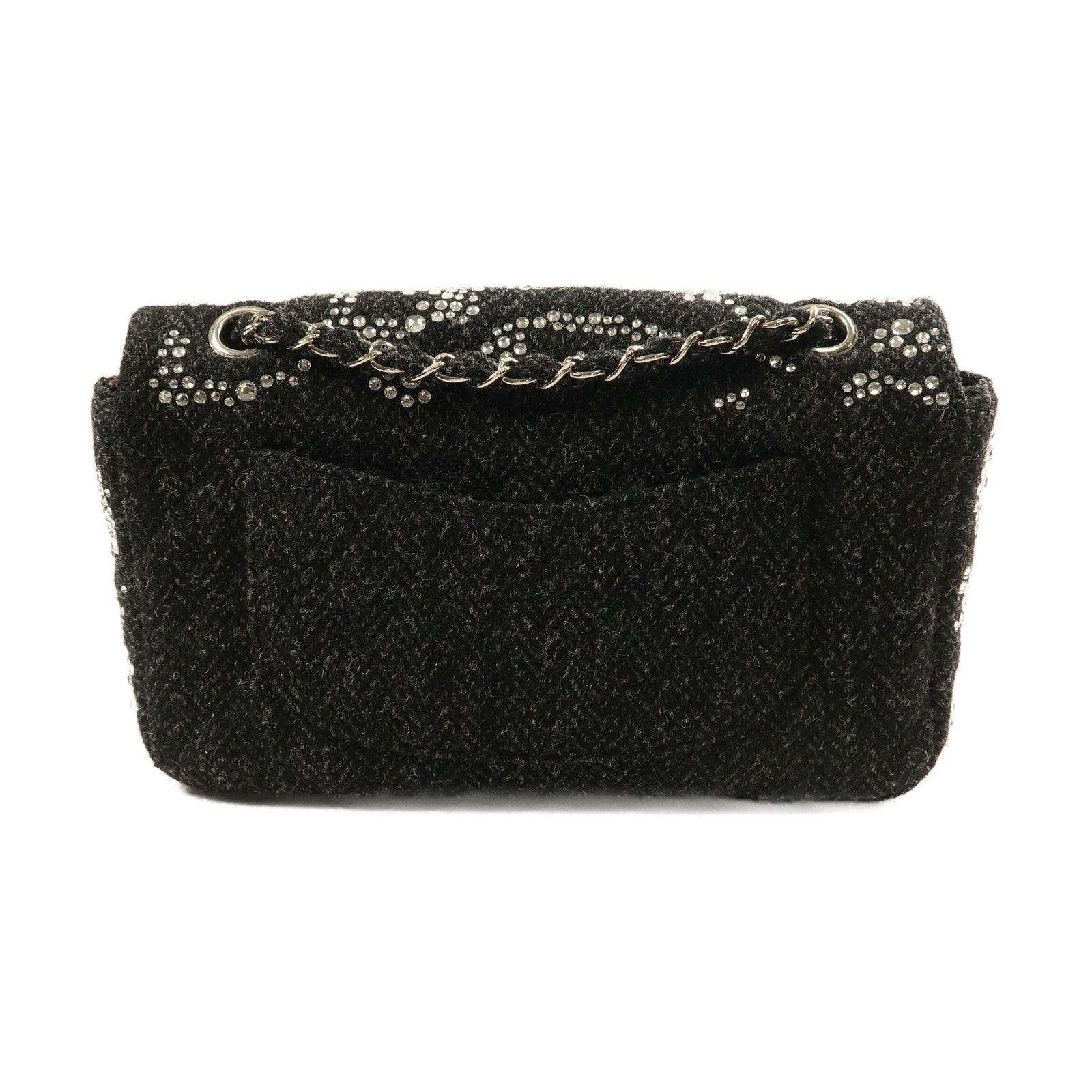 CHANEL 帆布Shoulder Bag銀扣鏈帶肩背袋黑色