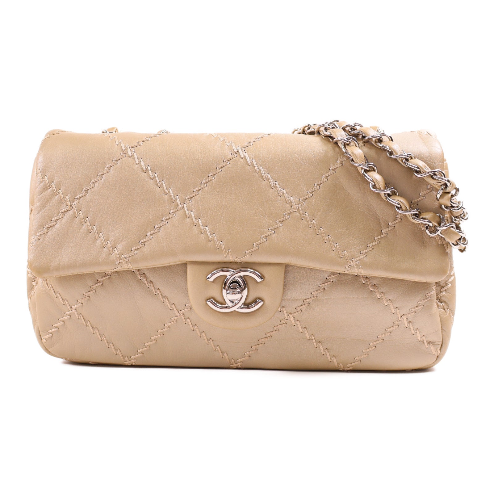 CHANEL 羊皮皮革Chain Shoulder銀扣鏈帶肩背袋