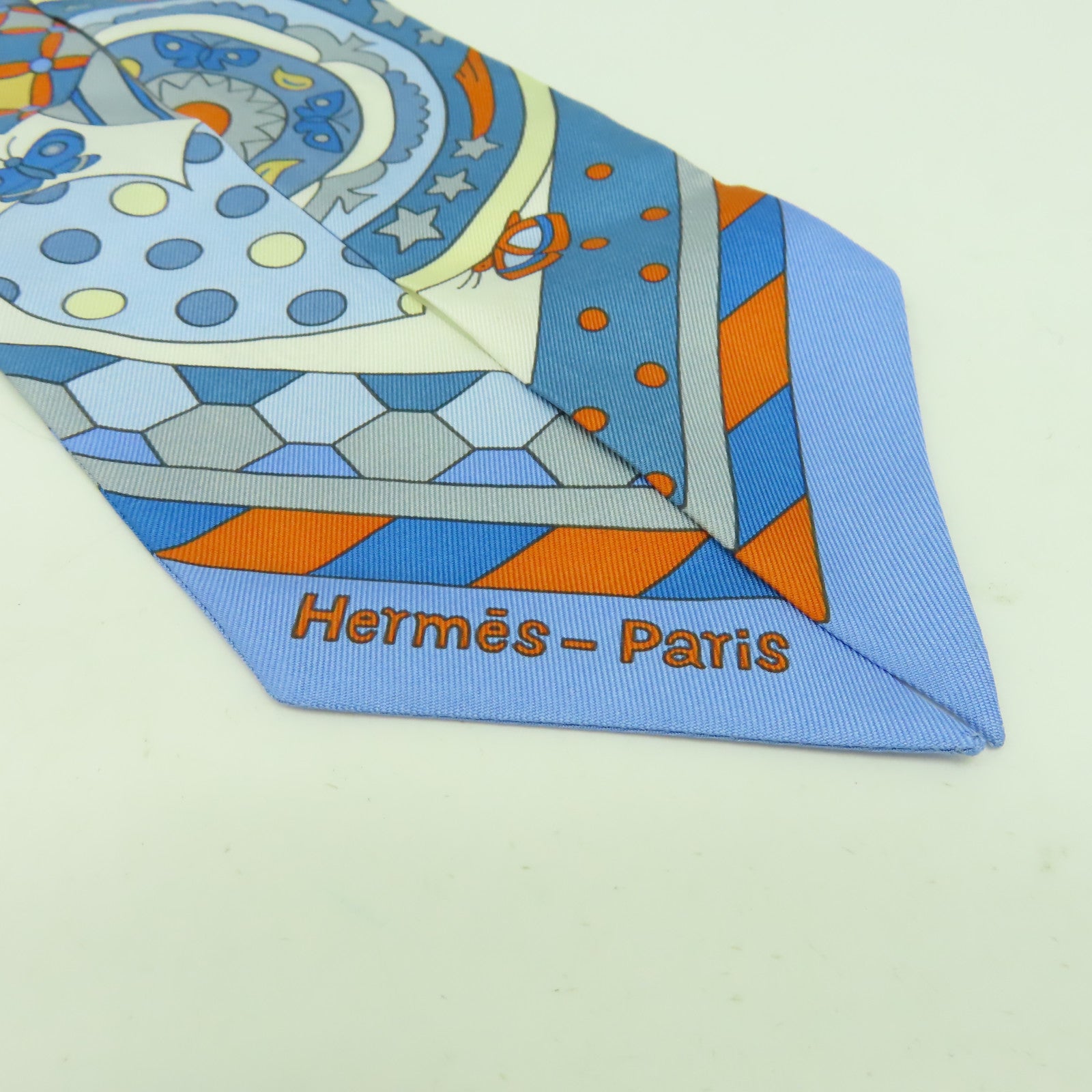 HERMES 【激減優惠】絲質Twilly絲巾藍色