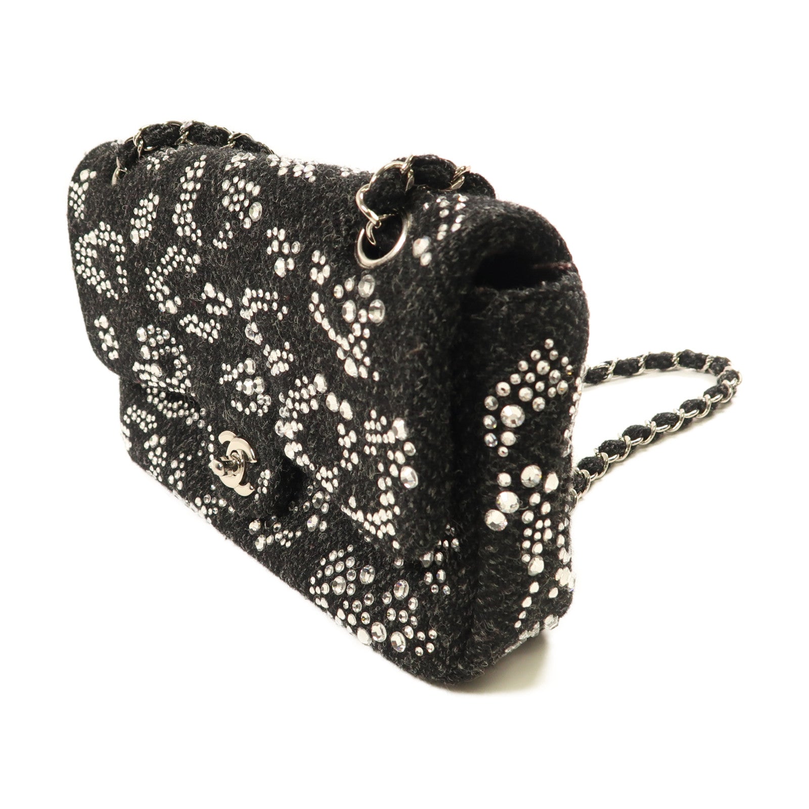 CHANEL 帆布Shoulder Bag銀扣鏈帶肩背袋黑色