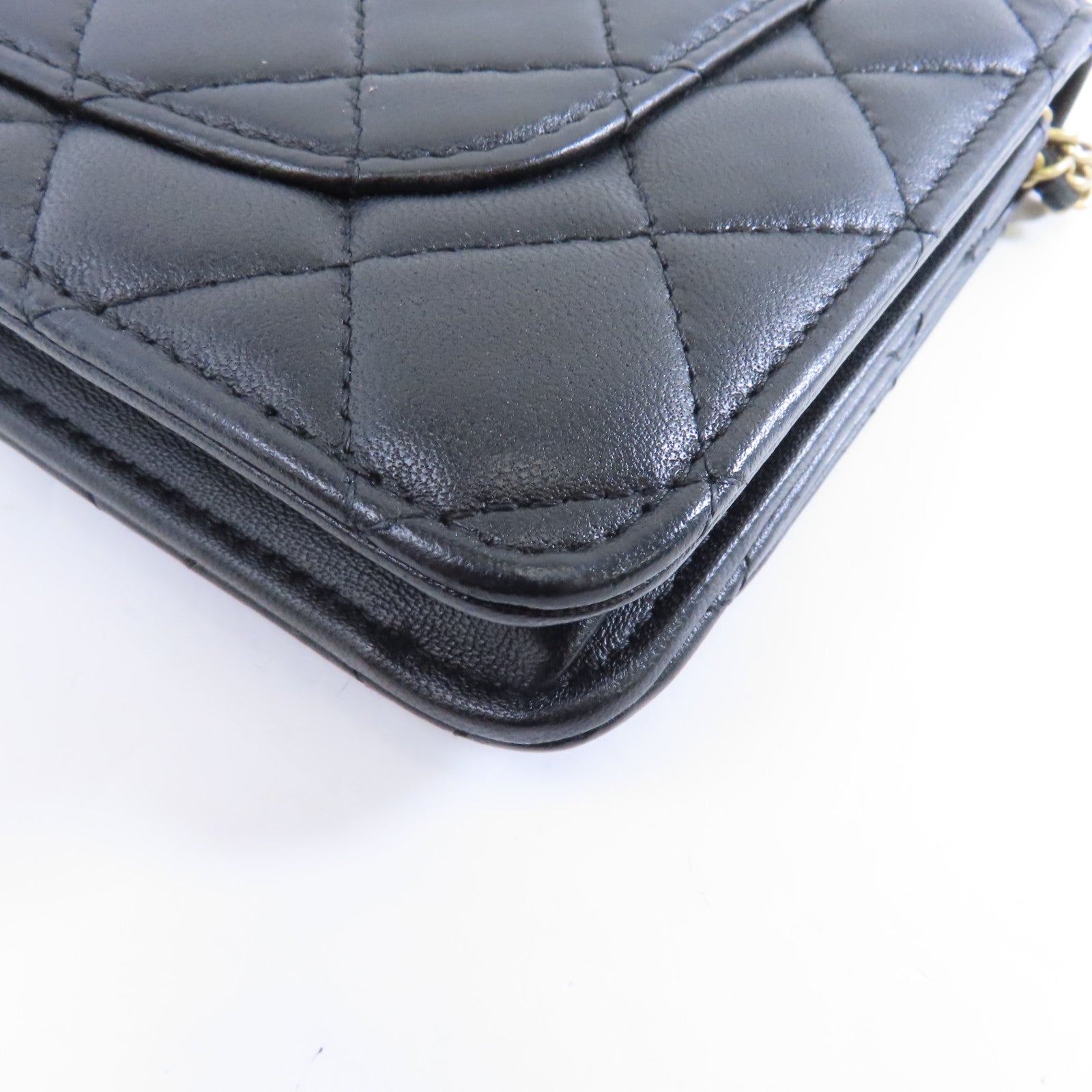 CHANEL 菱格羊皮皮革Wallet On Chain金扣鏈帶肩背袋黑色