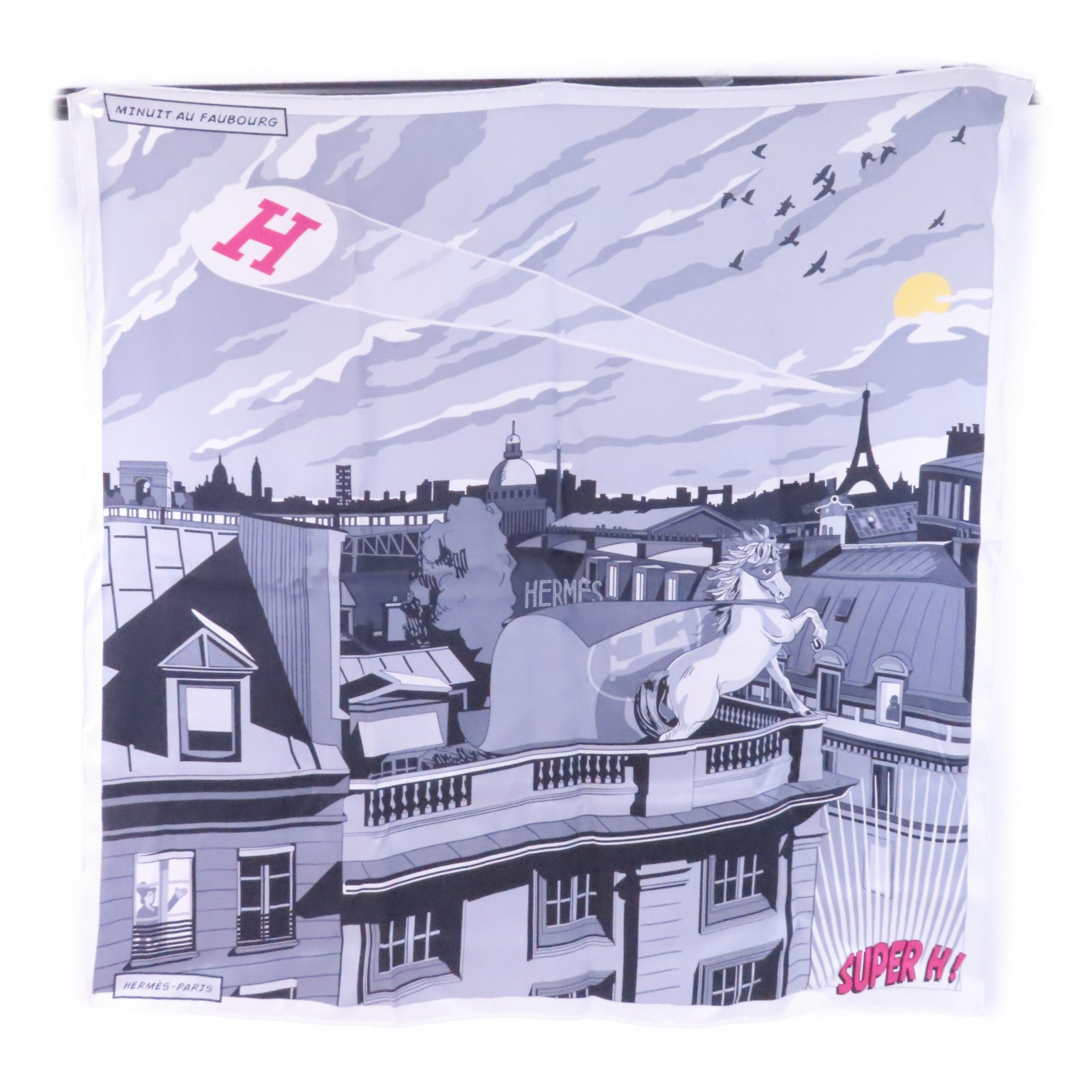 HERMES 絲質Scarf圍巾灰色