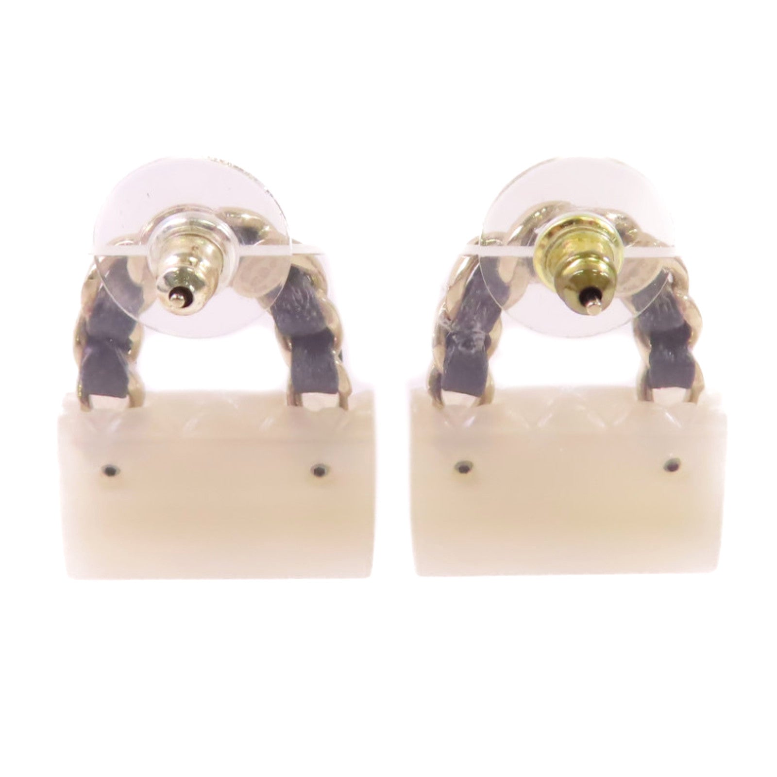 CHANEL 金屬/PVC/皮革Earrings金扣耳環/白色/黑色/金色