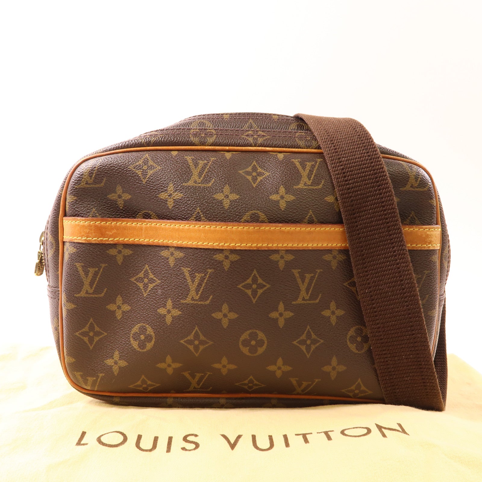 LOUIS VUITTON 【激減優惠】Monogram Reporter PM金扣肩背袋棕色
