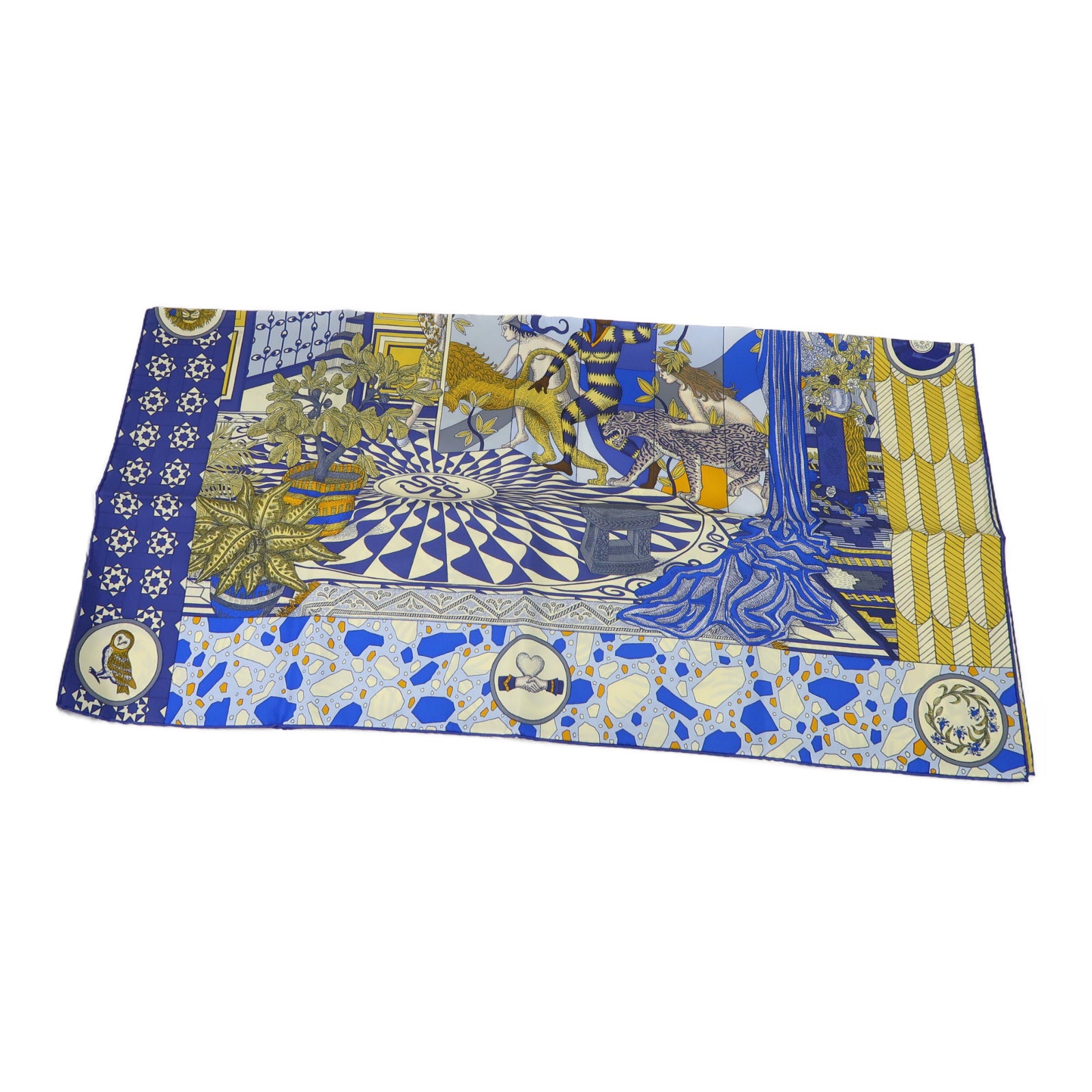 HERMES 絲質Scarf圍巾藍色/米色