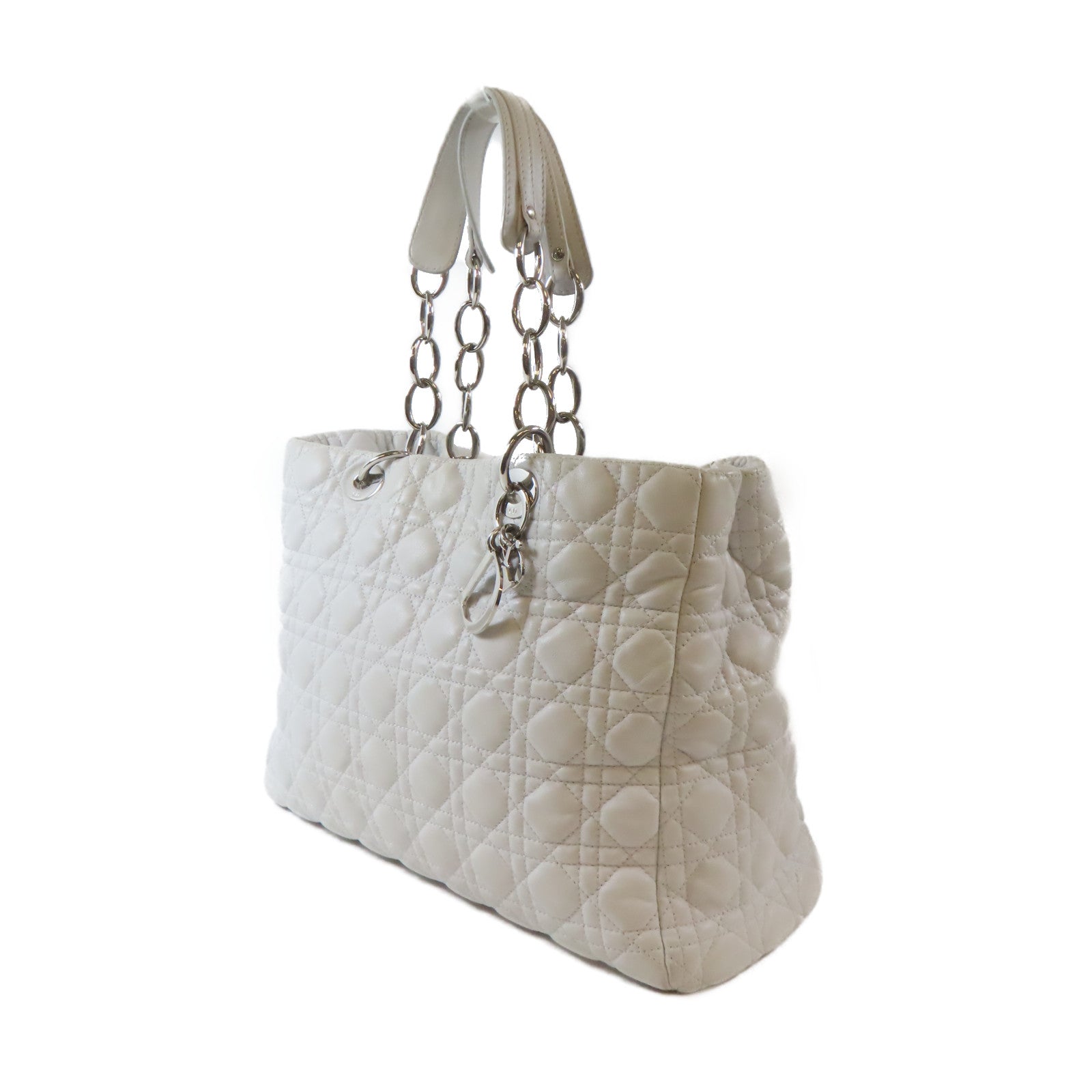 Dior 牛皮皮革Shoulder Bag銀扣鏈帶肩背袋白色