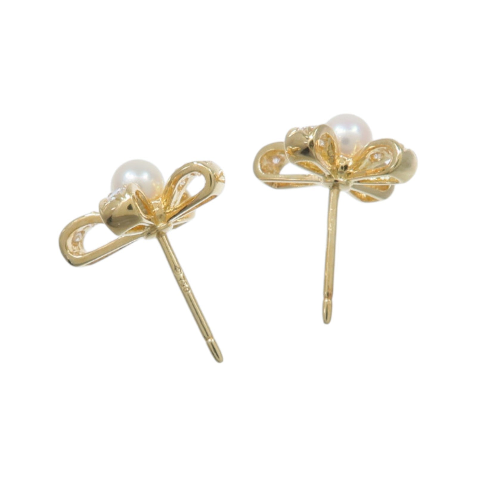 MIKIMOTO 18K黃金Diamond Pearl Earrings珍珠/鑽石耳環