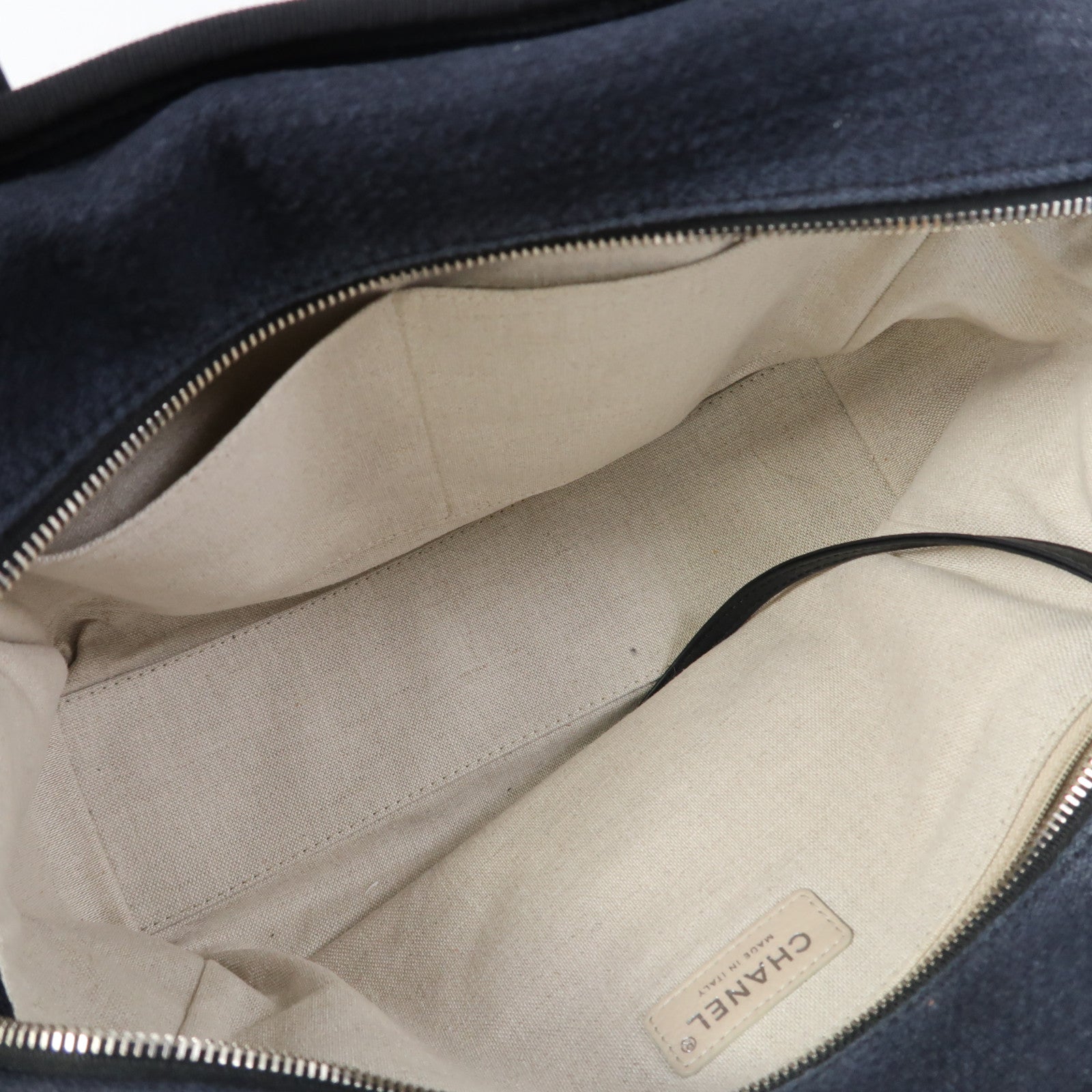 CHANEL 帆布Deauville Bowling Bag銀扣鏈帶手挽肩背兩用袋黑色