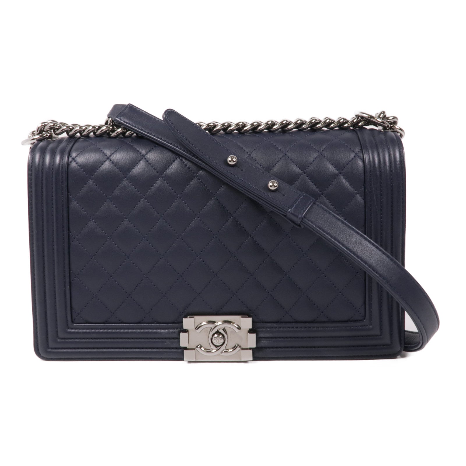 CHANEL 【激減優惠】羊皮皮革Boy 28銀扣鏈帶肩背袋