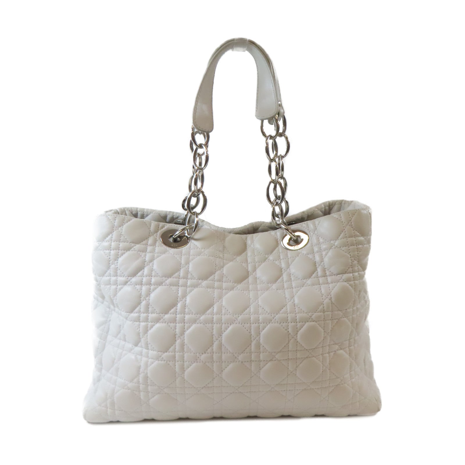 Dior 牛皮皮革Shoulder Bag銀扣鏈帶肩背袋白色