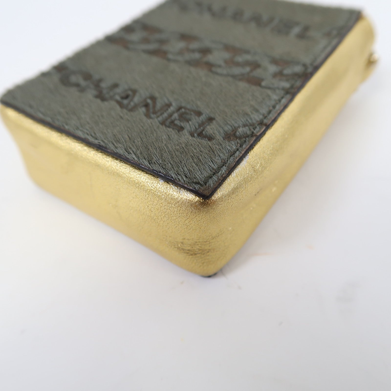 CHANEL 馬毛/皮革Cigarette Case金扣鏈帶肩背袋綠色/金色