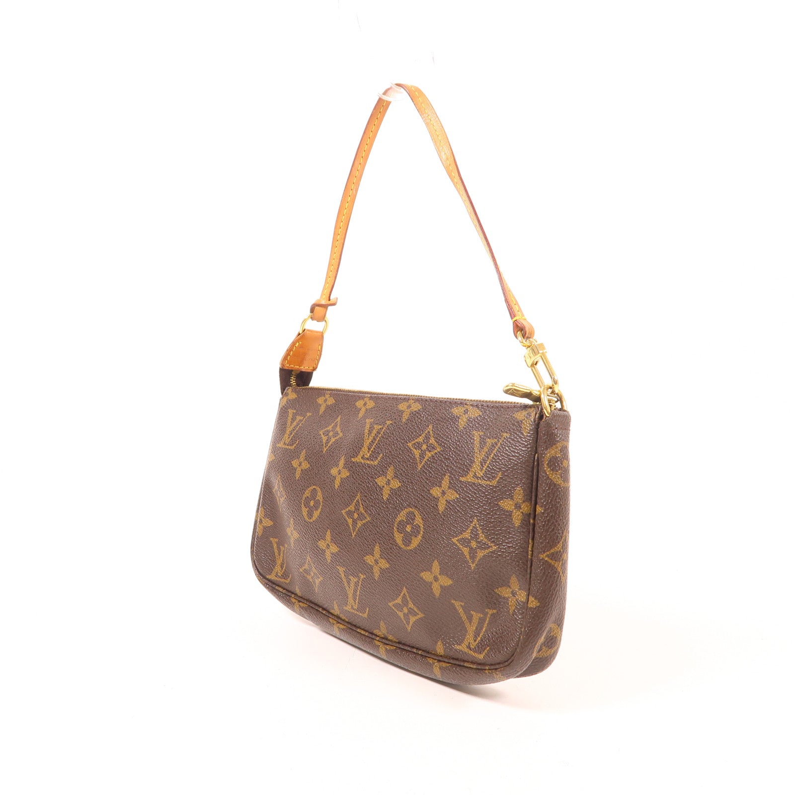 LOUIS VUITTON Monogram Pochette Accessoires金扣手拿包棕色