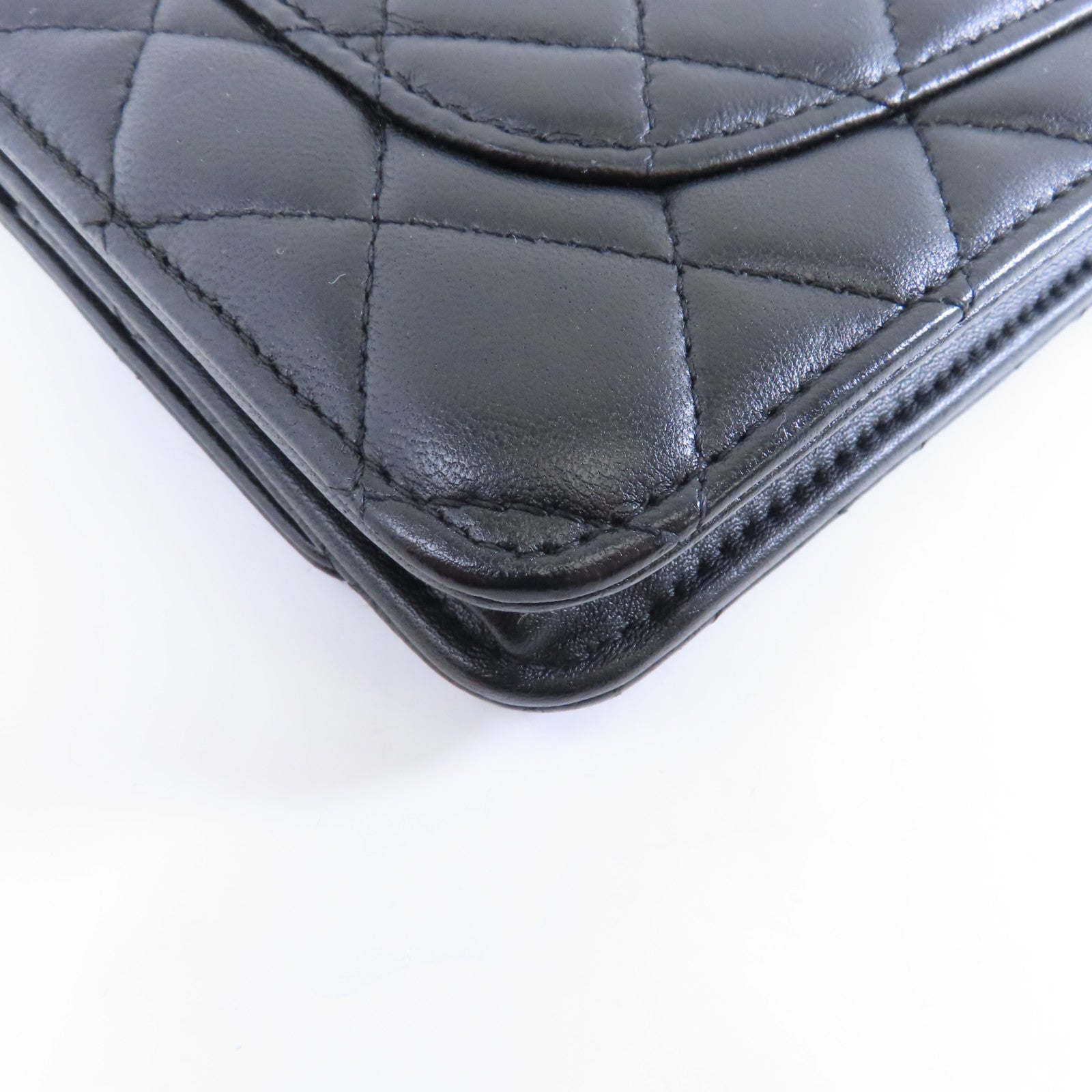 CHANEL 菱格羊皮皮革Wallet On Chain金扣鏈帶肩背袋黑色