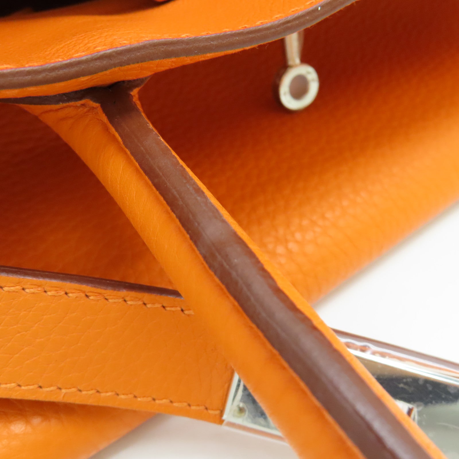 HERMES Clemence皮革Shoulder Birkin銀扣手挽袋/肩背袋橙色