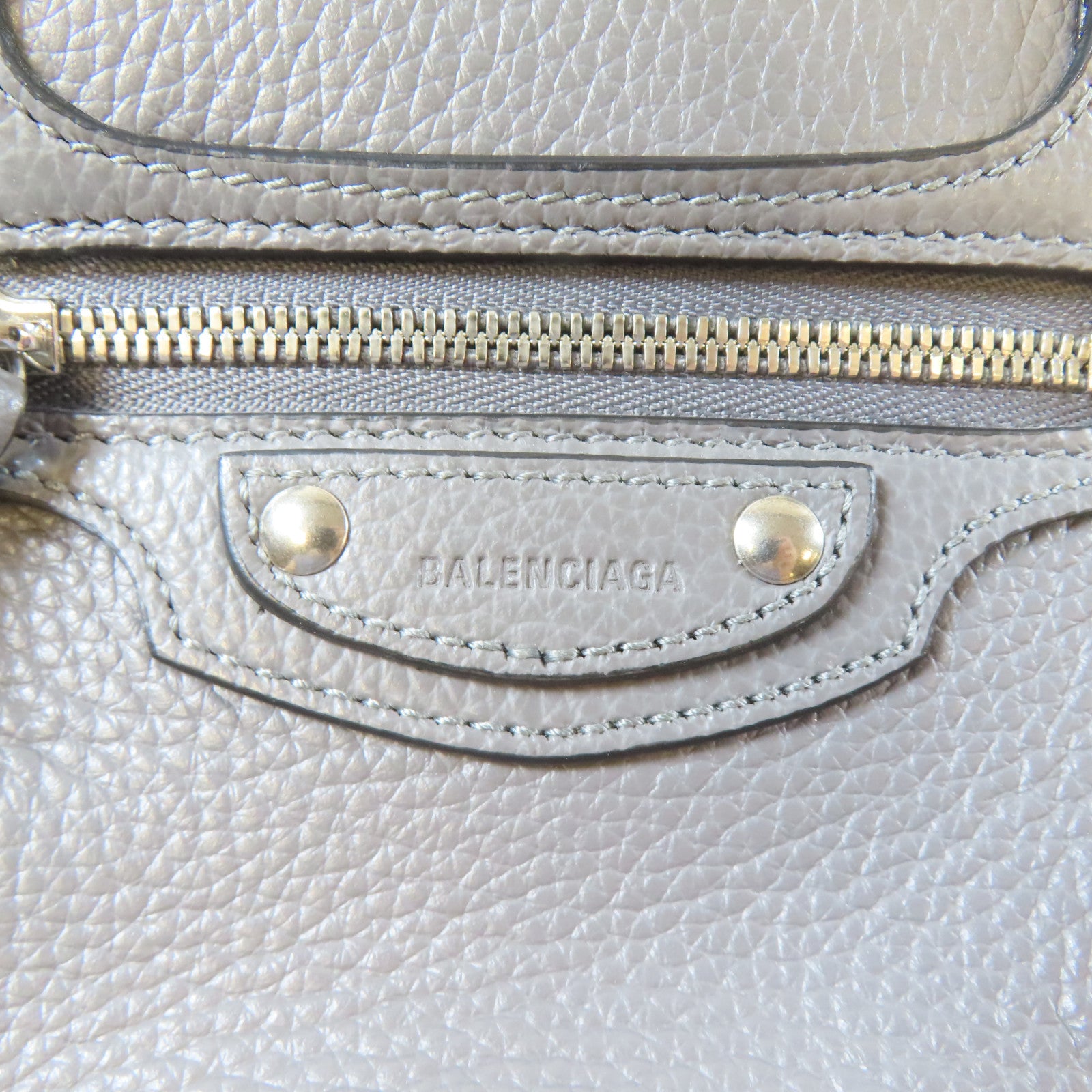 BALENCIAGA 【激減優惠】牛皮皮革Mini Neo Classic 2 Way Shoulder Bag銀扣手挽肩背兩用袋灰色