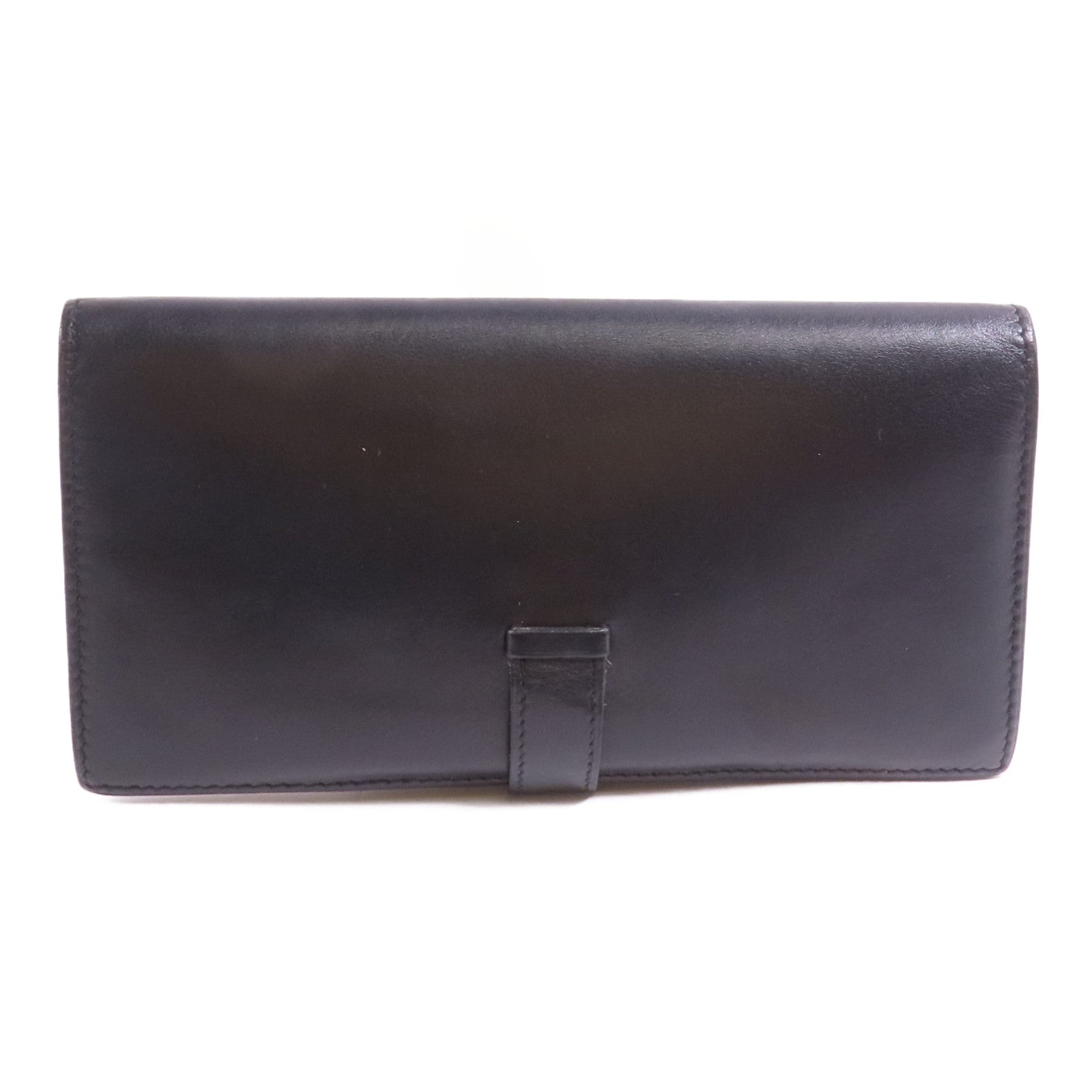 HERMES Box Calf皮革Bearn Bi Fold銀扣長錢包Noir