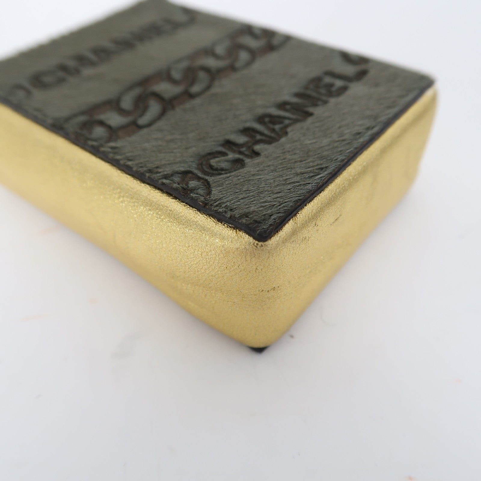 CHANEL 馬毛/皮革Cigarette Case金扣鏈帶肩背袋綠色/金色