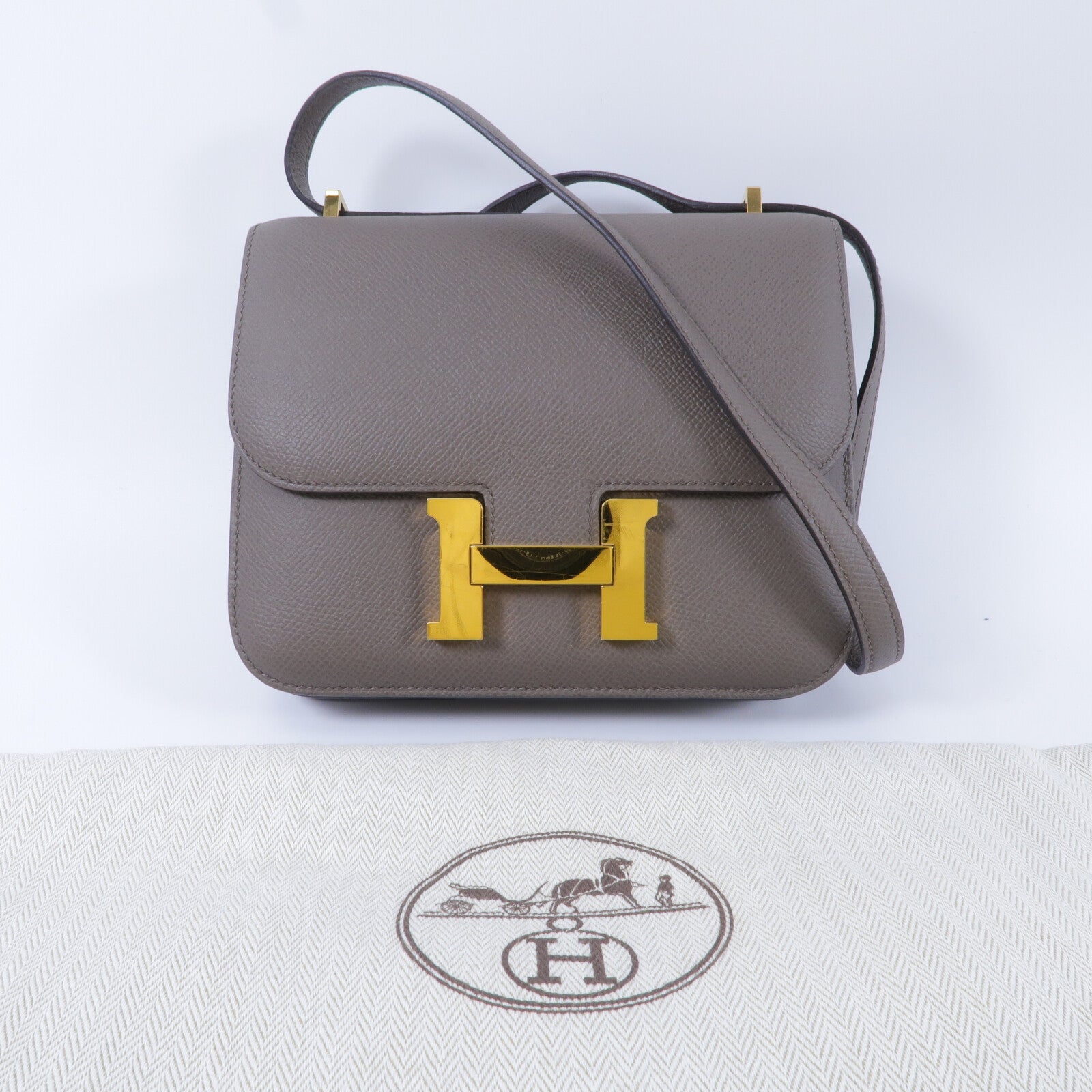 HERMES Epsom皮革Constance Mini肩背袋Etain