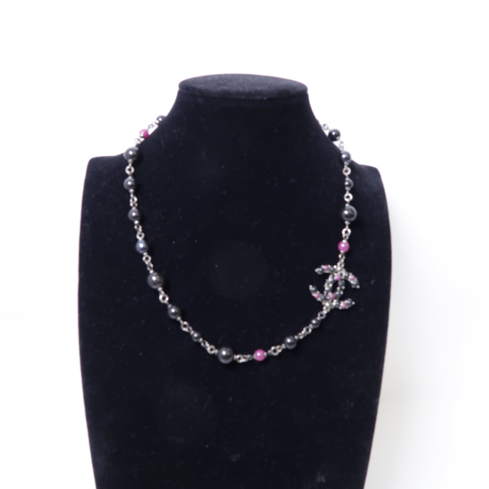 CHANEL PVC Necklace銀扣項鍊紫色/黑色