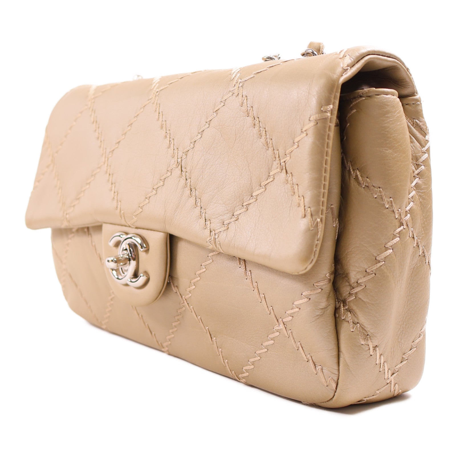 CHANEL 羊皮皮革Chain Shoulder銀扣鏈帶肩背袋