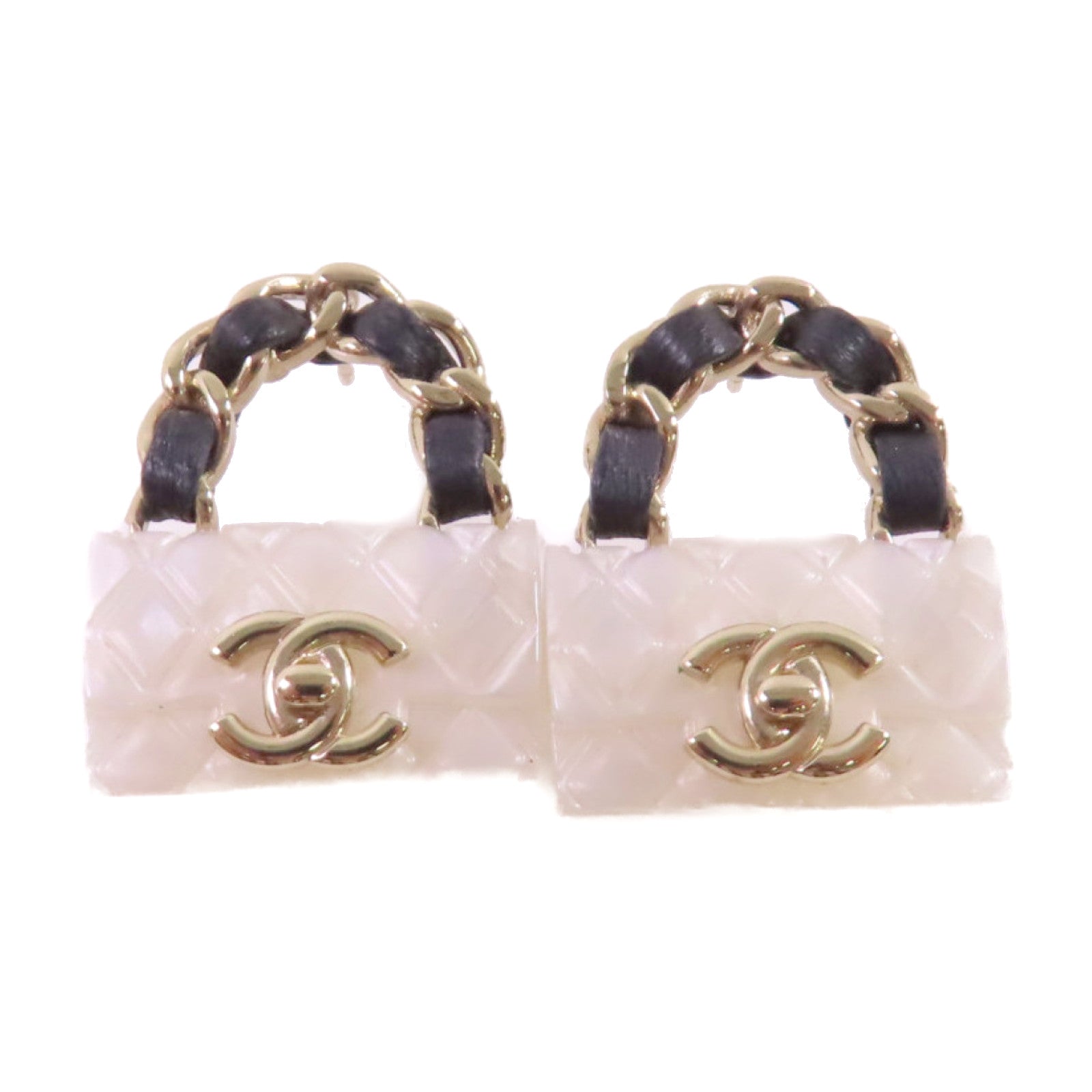 CHANEL 金屬/PVC/皮革Earrings金扣耳環/白色/黑色/金色