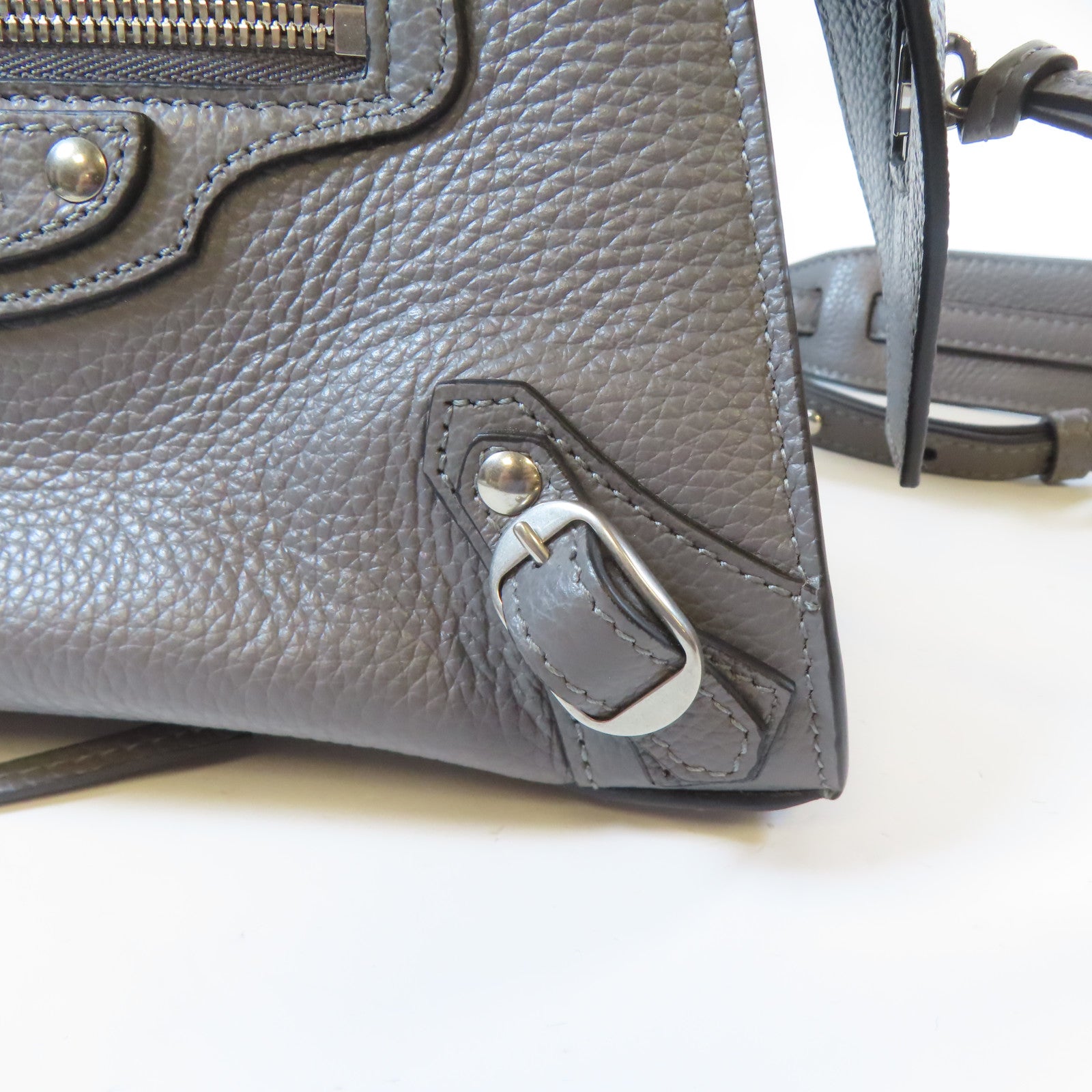 BALENCIAGA 【激減優惠】牛皮皮革Mini Neo Classic 2 Way Shoulder Bag銀扣手挽肩背兩用袋灰色