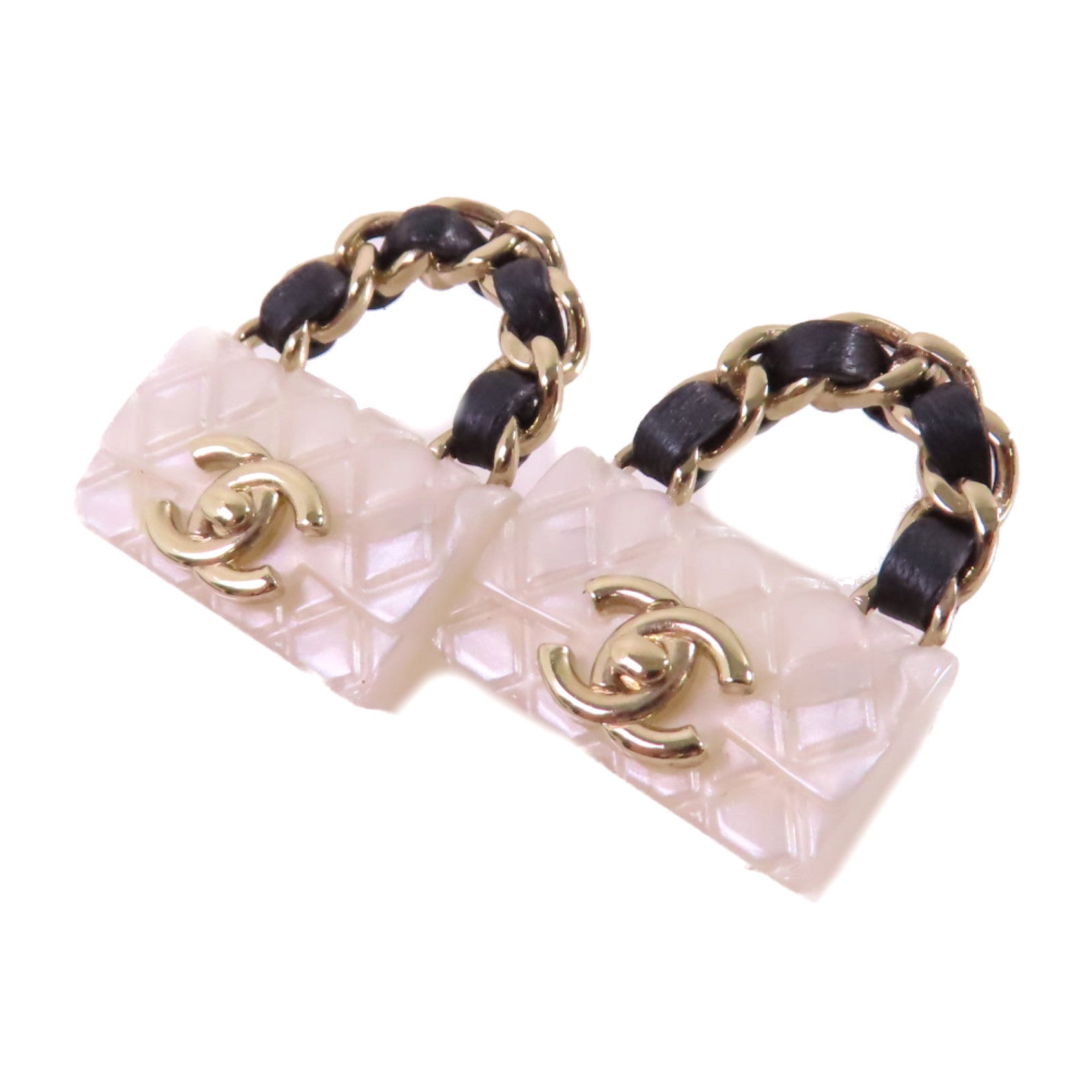 CHANEL 金屬/PVC/皮革Earrings金扣耳環/白色/黑色/金色