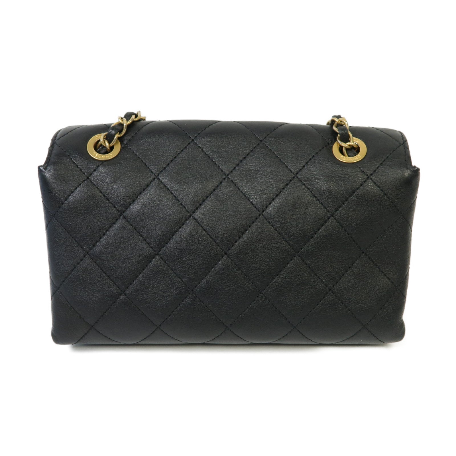 CHANEL 菱格牛皮皮革Enchained Flap金扣鏈帶肩背袋黑色