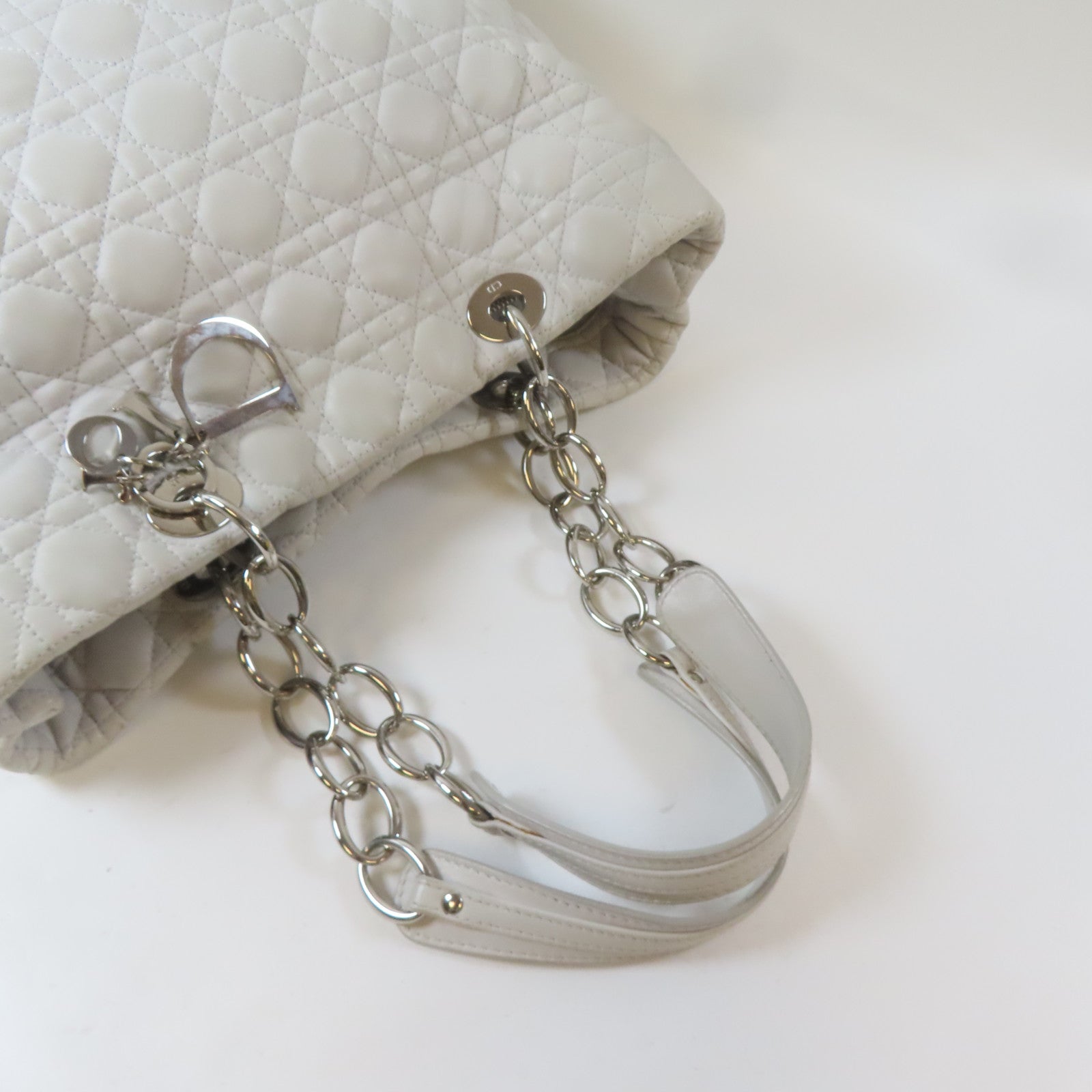 Dior 牛皮皮革Shoulder Bag銀扣鏈帶肩背袋白色