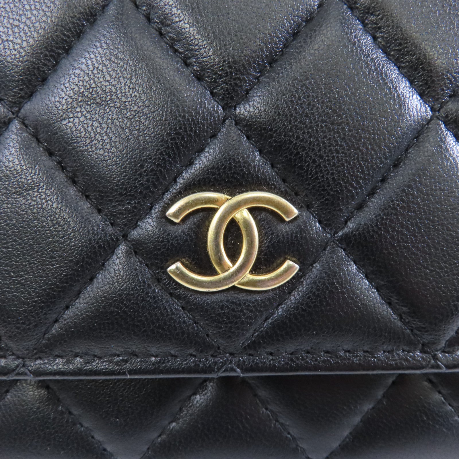CHANEL 菱格羊皮皮革Wallet On Chain金扣鏈帶肩背袋黑色